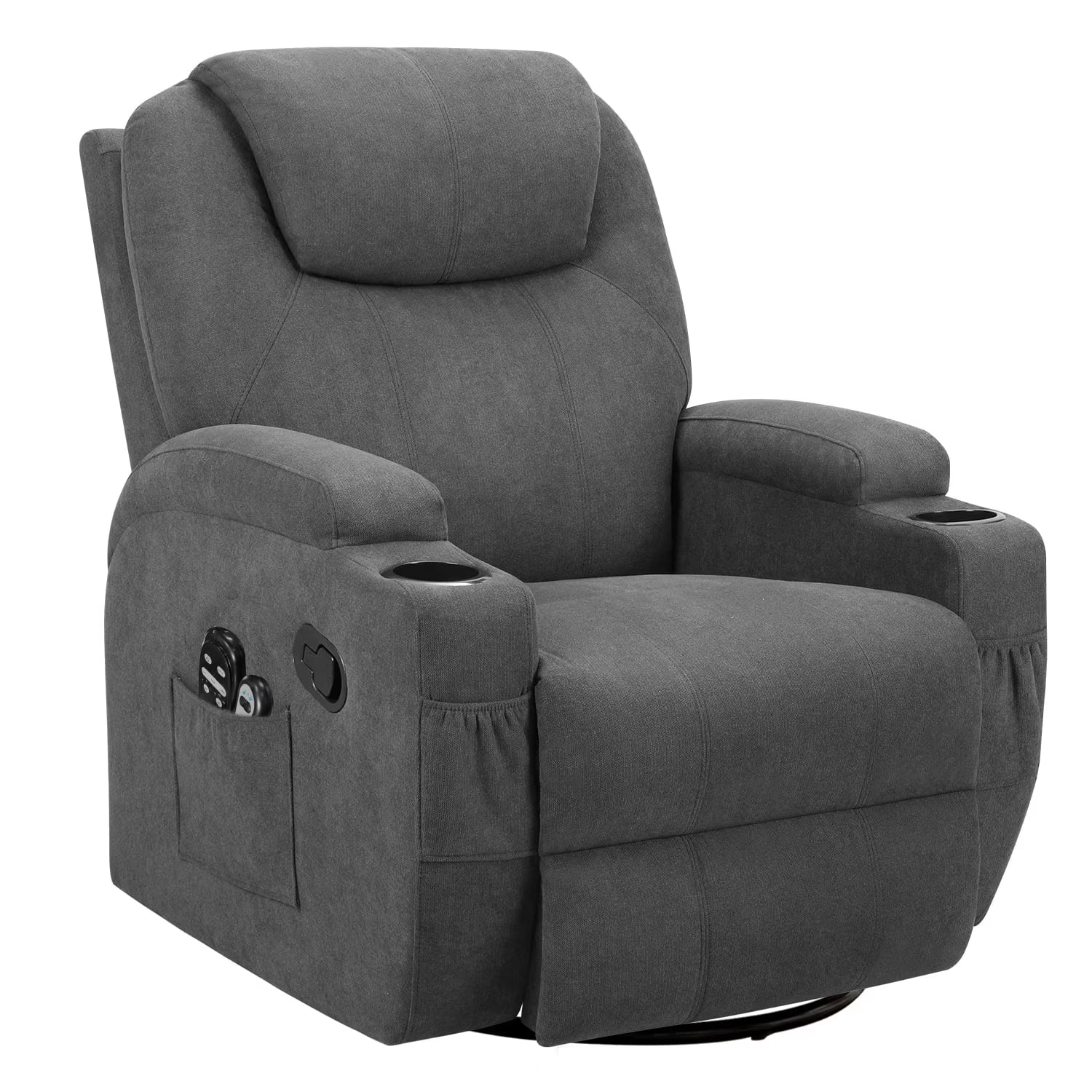 Swivel Rocking Recliner Chair Massage Fabric 360 Swivel Rocker Recliner Living Room Chair Home Theater Seating,Fabric Gray Single Sofa Chair