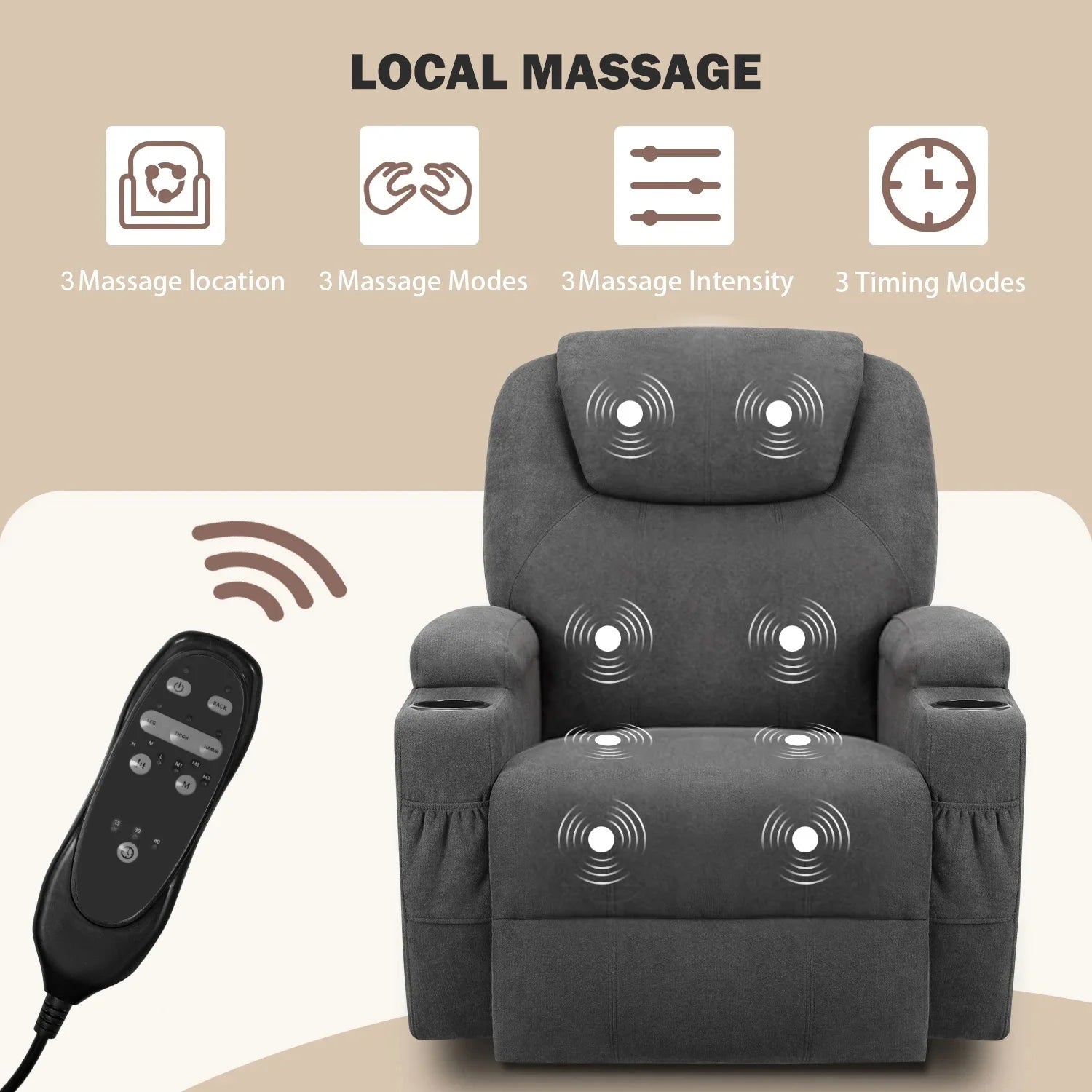 Swivel Rocking Recliner Chair Massage Fabric 360 Swivel Rocker Recliner Living Room Chair Home Theater Seating,Fabric Gray Single Sofa Chair