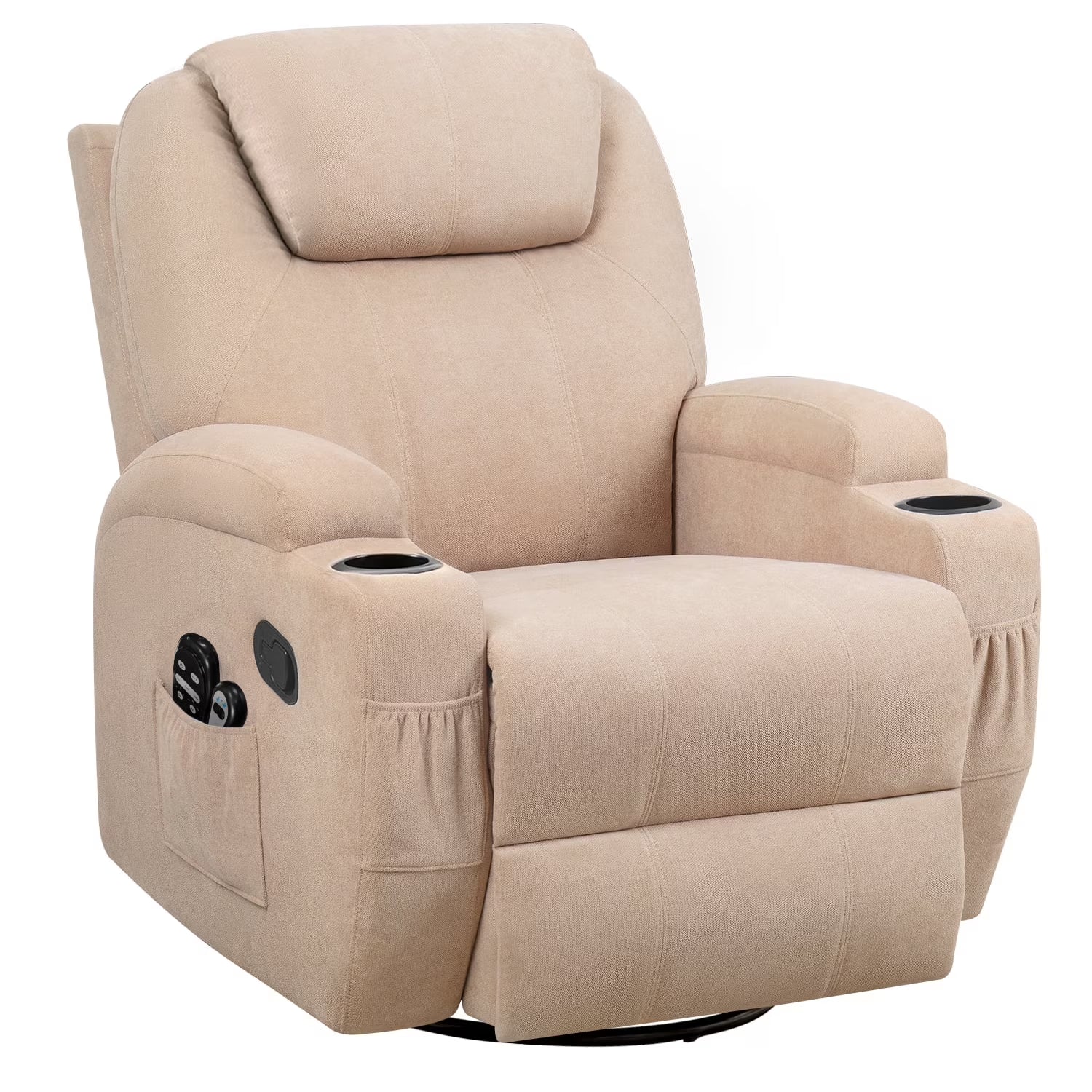 Swivel Rocking Recliner Chair Massage Fabric 360 Swivel Rocker Recliner Living Room Chair Home Theater Seating,Fabric Beige
