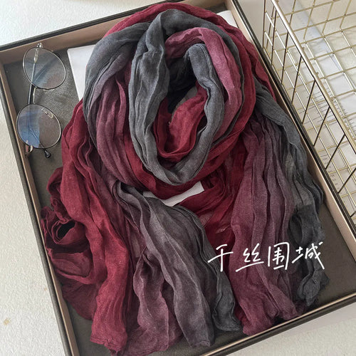 New Scarf Cotton Hemp Gradient Blue Autumn Winter Retro Versatile