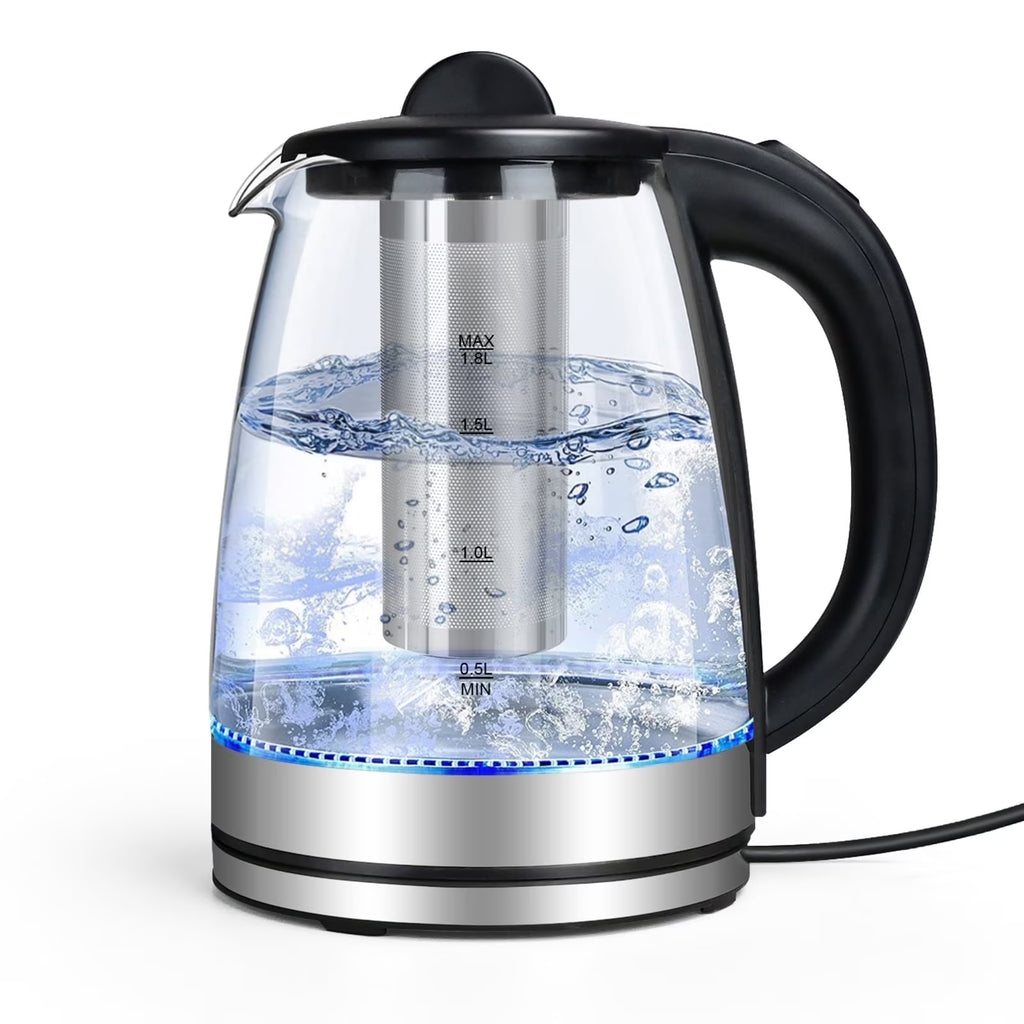 Electric Kettle with Stainless Steel Removable Infuser: 2L Borosilicate Glass Electric Tea Kettle , 1500W Boiling Water Pot, Auto Shut Off, Boil-Dry Protection