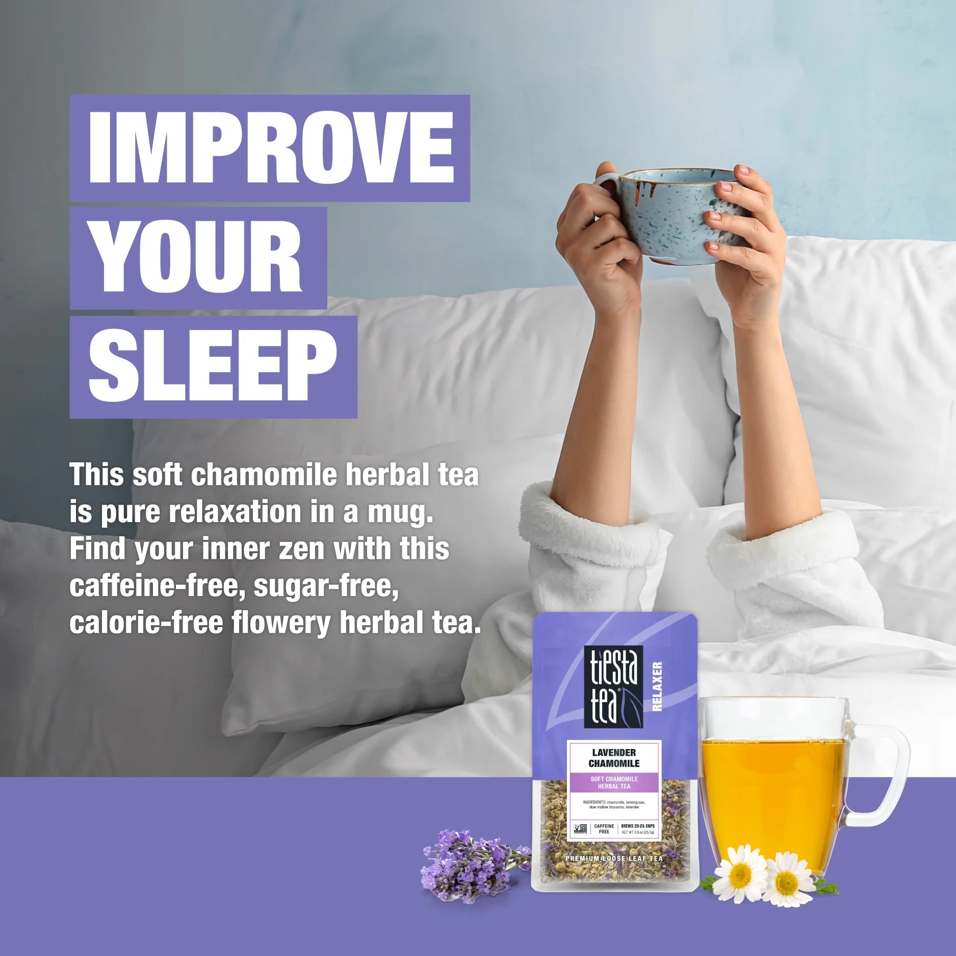- Lavender Chamomile, Relaxer Loose Leaf Herbal Tea, Caffeine Free, Gmo-Free, Make Hot or Iced Tea & Brews up to 25 Cups - (0.9 Ounce X 6 ) Resealable Pouch