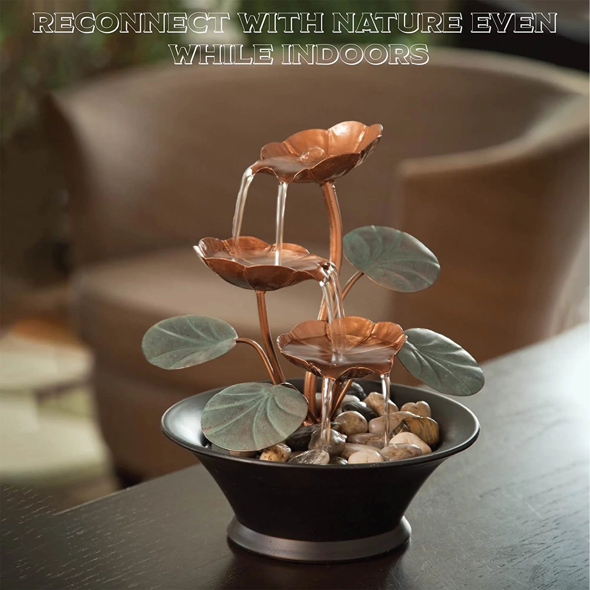 Tabletop Water Serenity Fountain Indoor Water Lily Ornaments, Copper, 10"