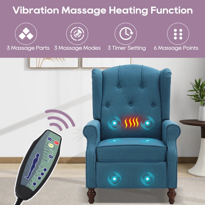 Zelma Upholstered Push Back Recliner W/ Vibratory Massage & Heating Function