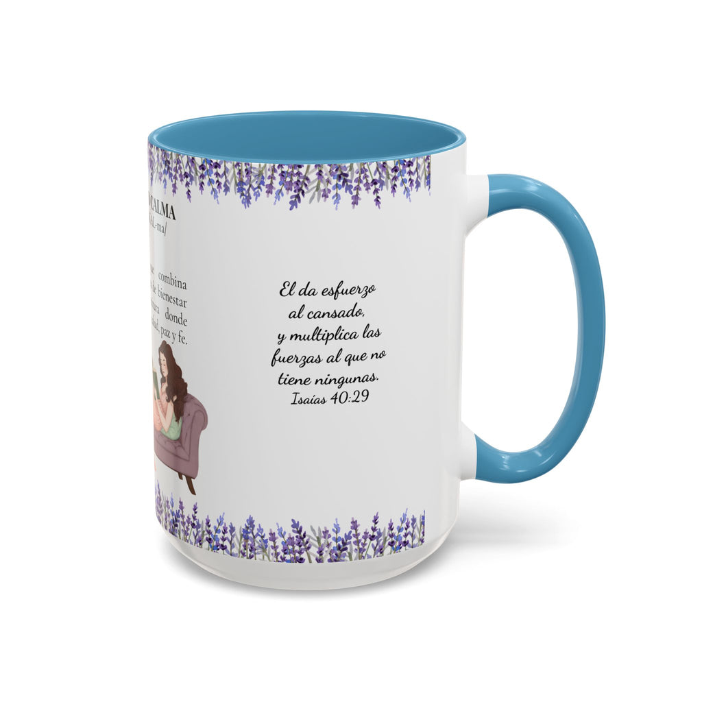 Slow-Living Calm Reading Corner Accent Coffee Mug — "Rinconcito Calma" Lavender Christian Gift (11/15oz)