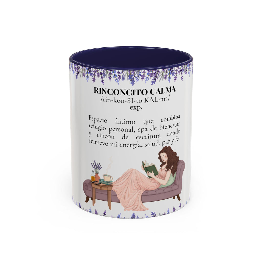 Slow-Living Calm Reading Corner Accent Coffee Mug — "Rinconcito Calma" Lavender Christian Gift (11/15oz)