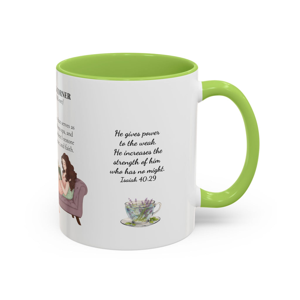 Slow-Living Corner Accent Coffee/Tea Mug — Inspirational Christian Relaxation Herbal (11/15oz)