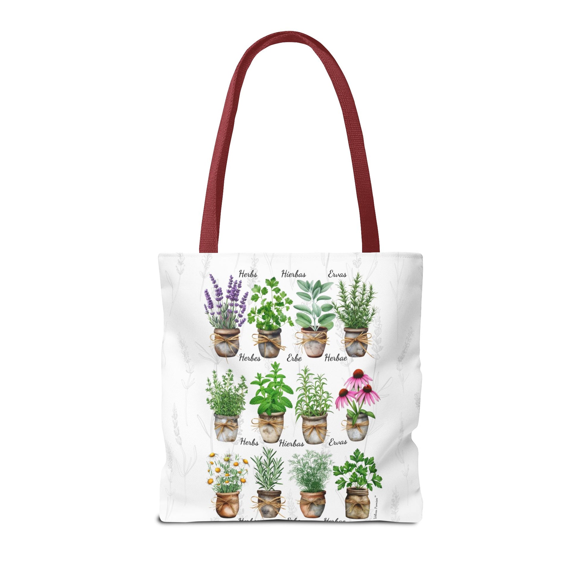 6 Language Watercolor Herbal Garden Tote Bag | Botanical Shopping Tote | Eco-Friendly Grocery Bag, Plant Lover Gift, Garden Decor, Mothers Day