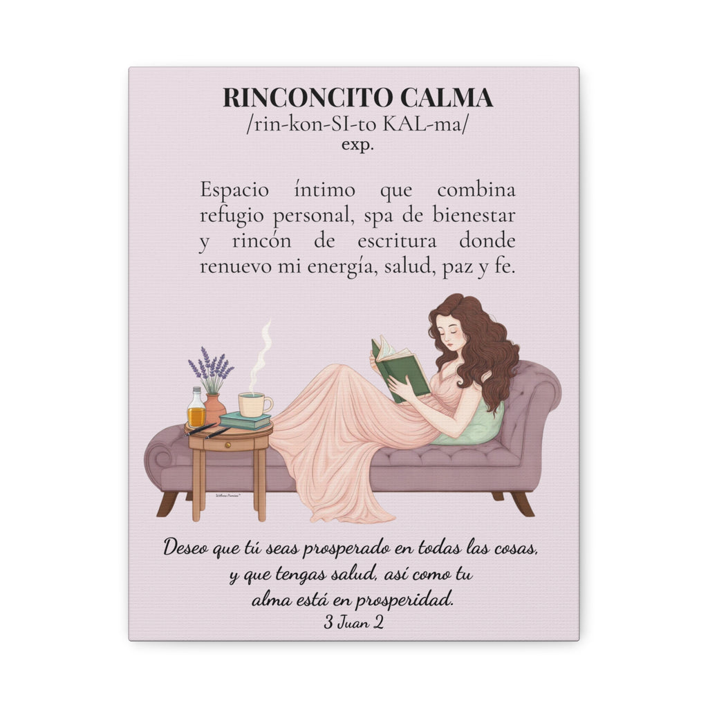 Slow- Living Canvas Wall Art — "Rinconcito Calma" Spanish Relaxation Faith Definition Print (Pink)