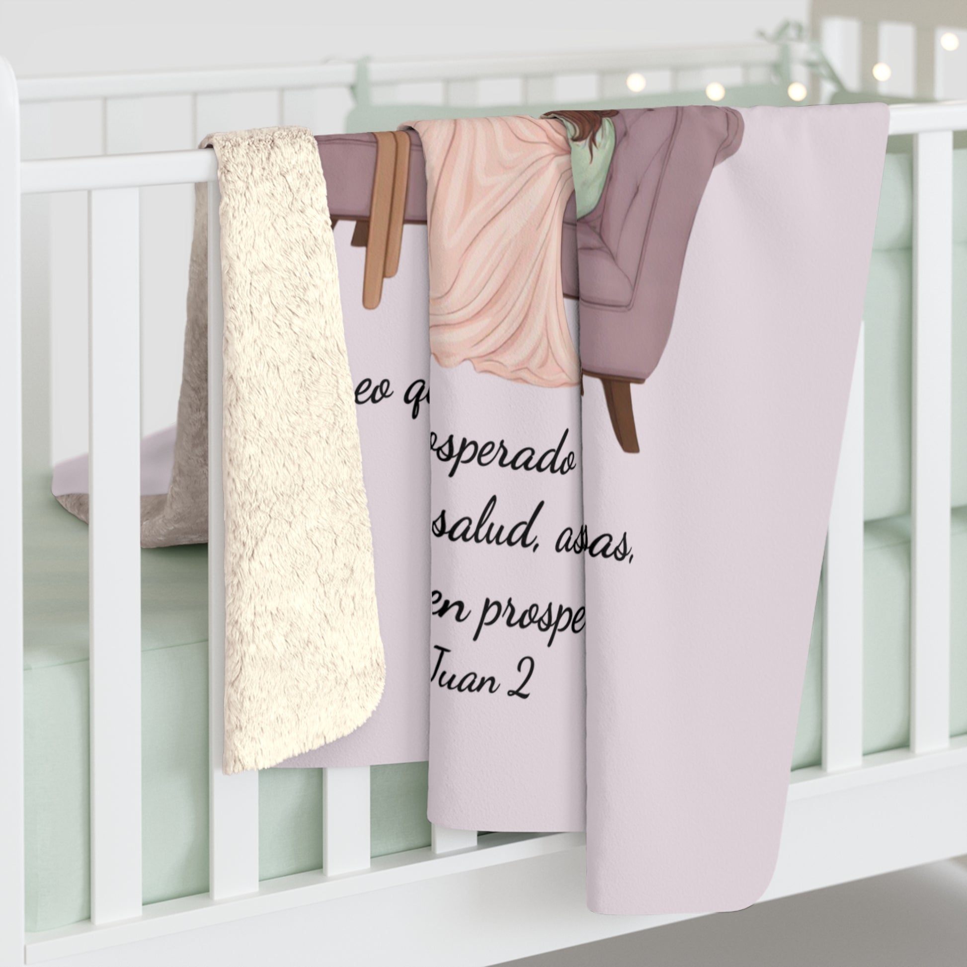 Sherpa Blanket - "Rinconcito Calma" Cozy Spanish Bible Self-Care Throw with Reading Girl Design