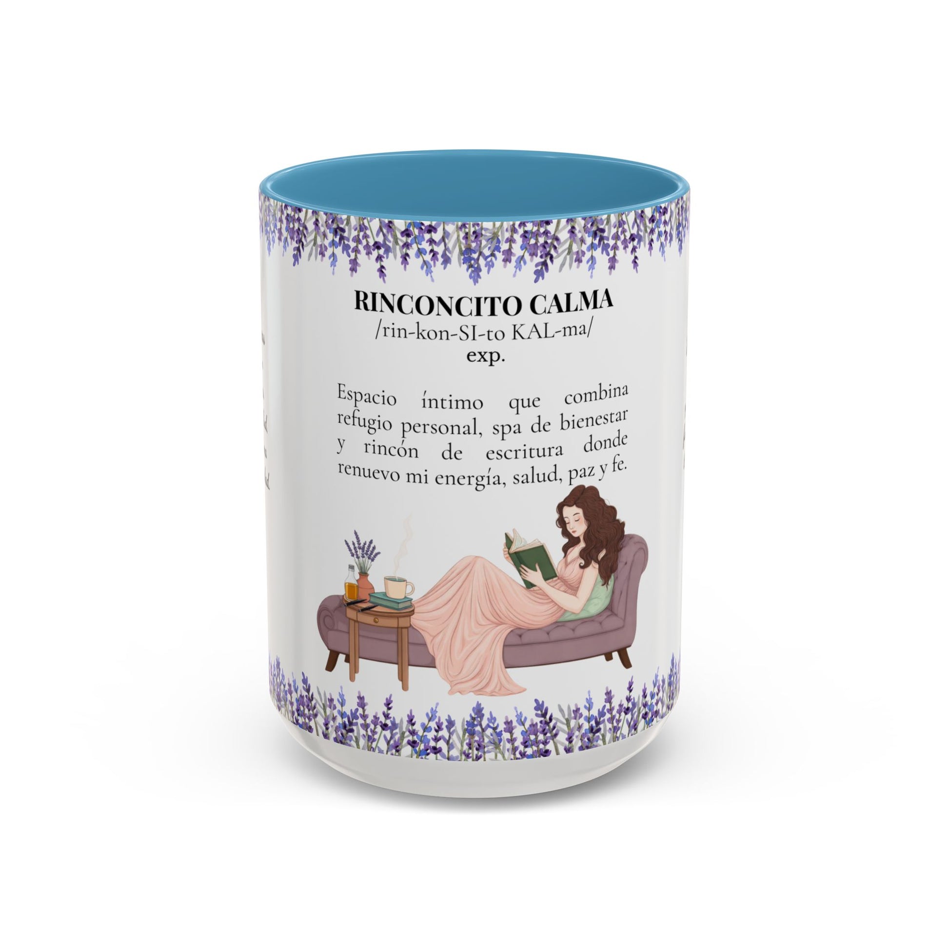 Slow-Living Calm Reading Corner Accent Coffee Mug — "Rinconcito Calma" Lavender Christian Gift (11/15oz)
