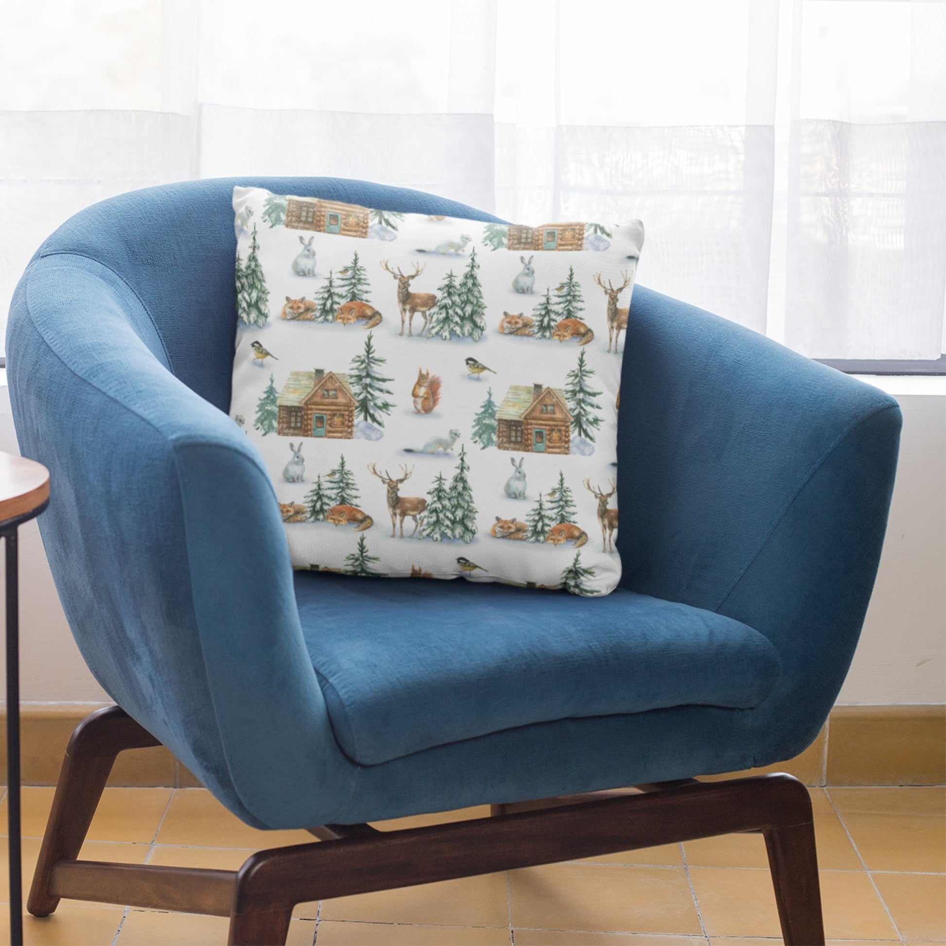 Christmas Decor of Grid House in Nature Throw Pillow Cushion |