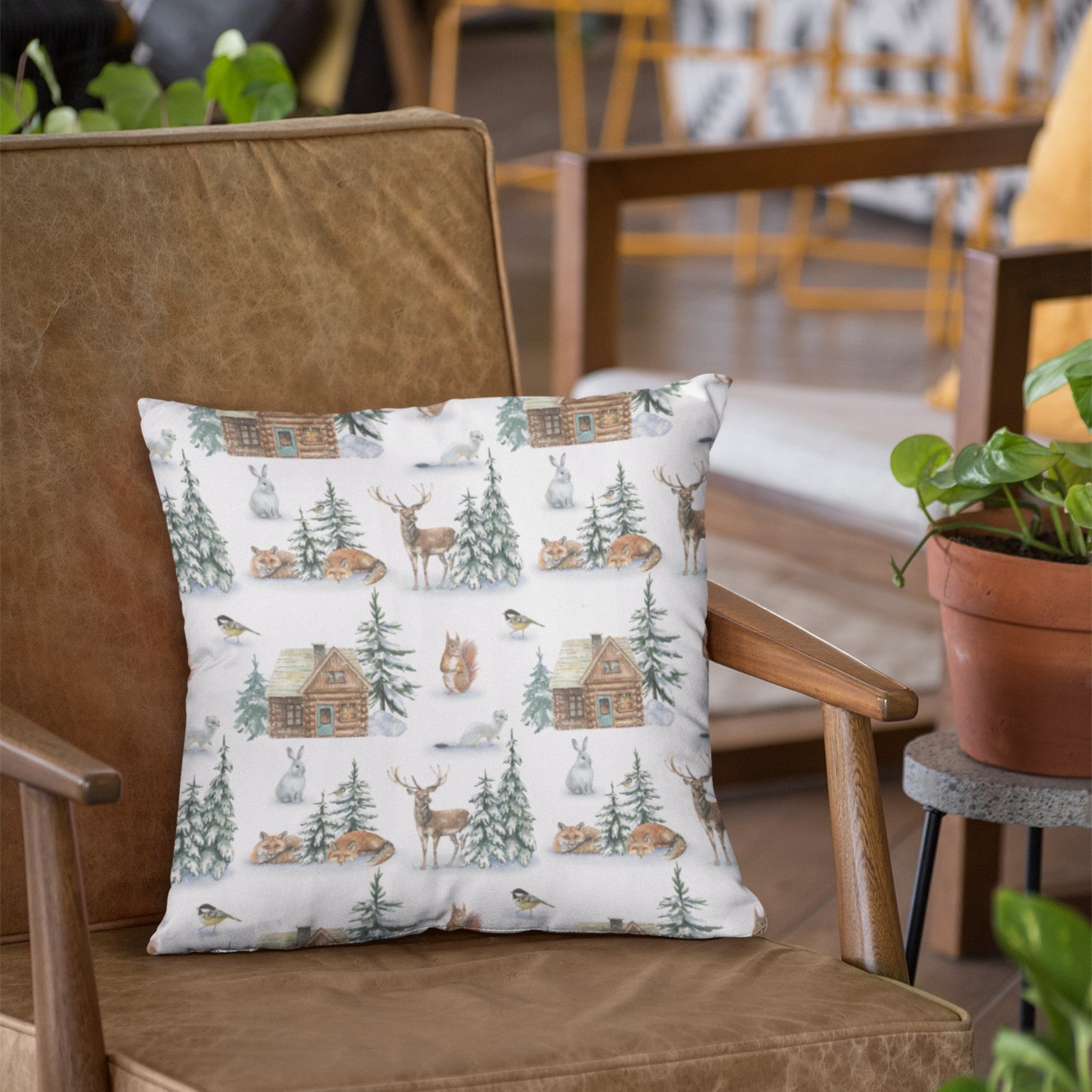 Christmas Decor of Grid House in Nature Throw Pillow Cushion |