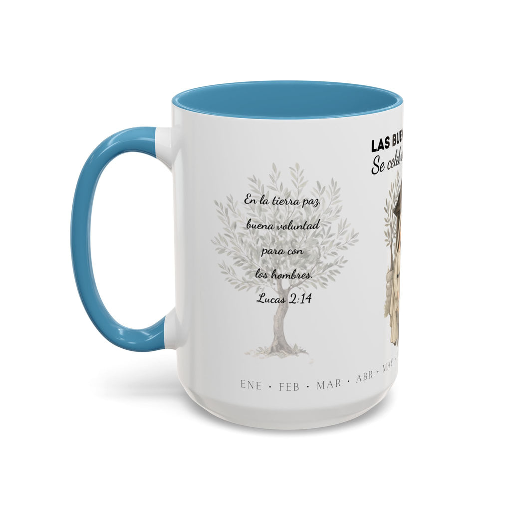Year Round Nativity Coffee Mug — "Las Buenas Noticias se Celebran todo el Año" Christian Christmas Mug