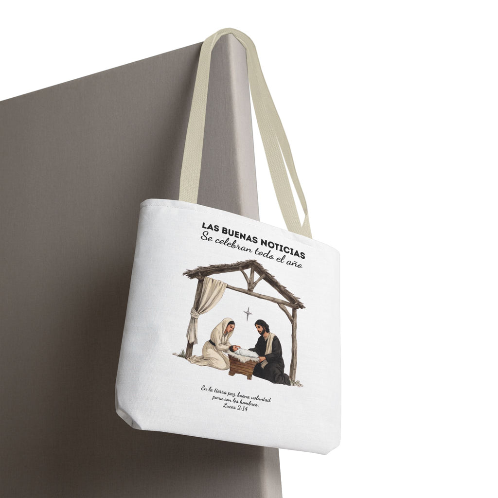 Nativity Tote Bag Year Round — (White Color) "Las Buenas Noticias" Spanish Nativity Tote