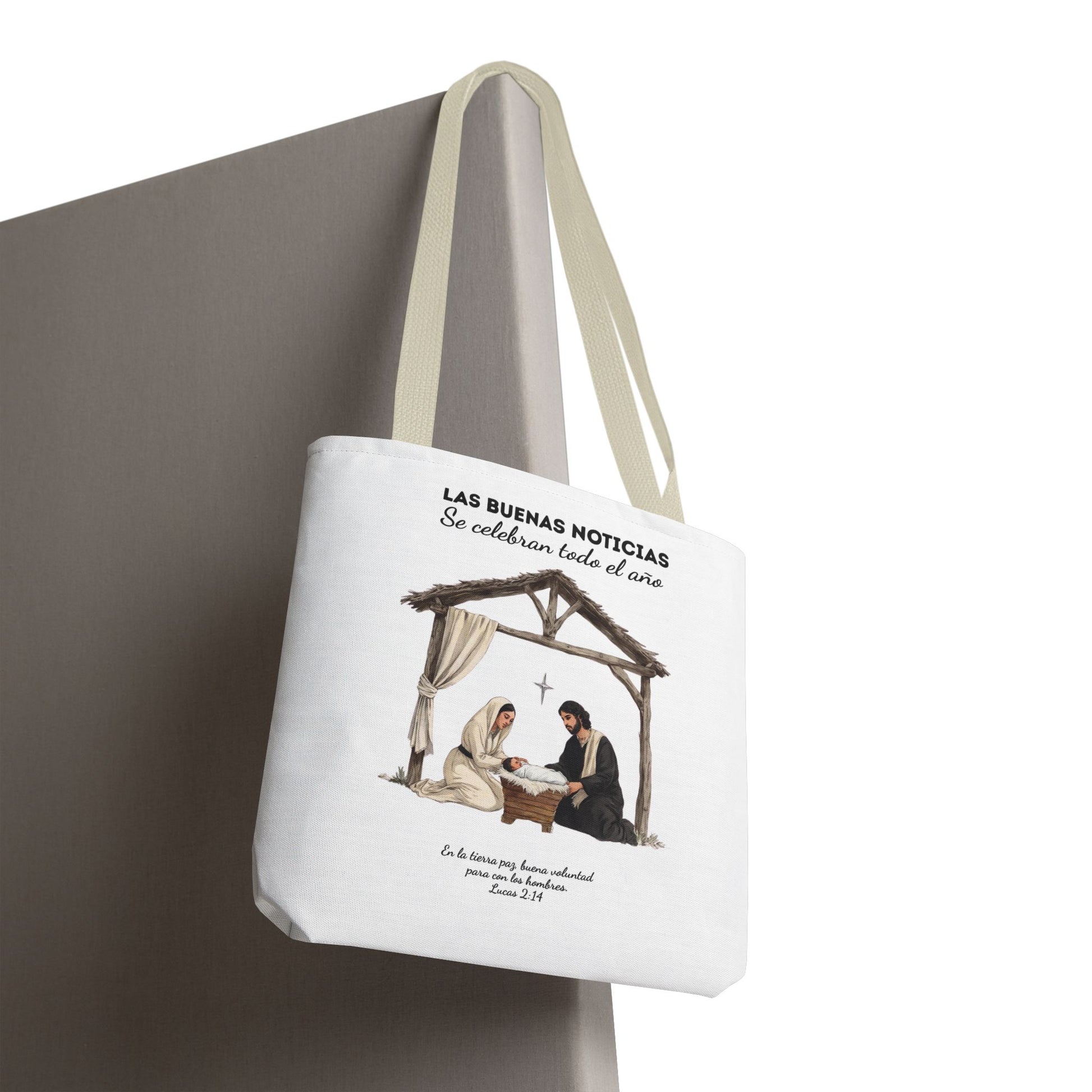 Nativity Tote Bag Year Round — (White Color) "Las Buenas Noticias" Spanish Nativity Tote