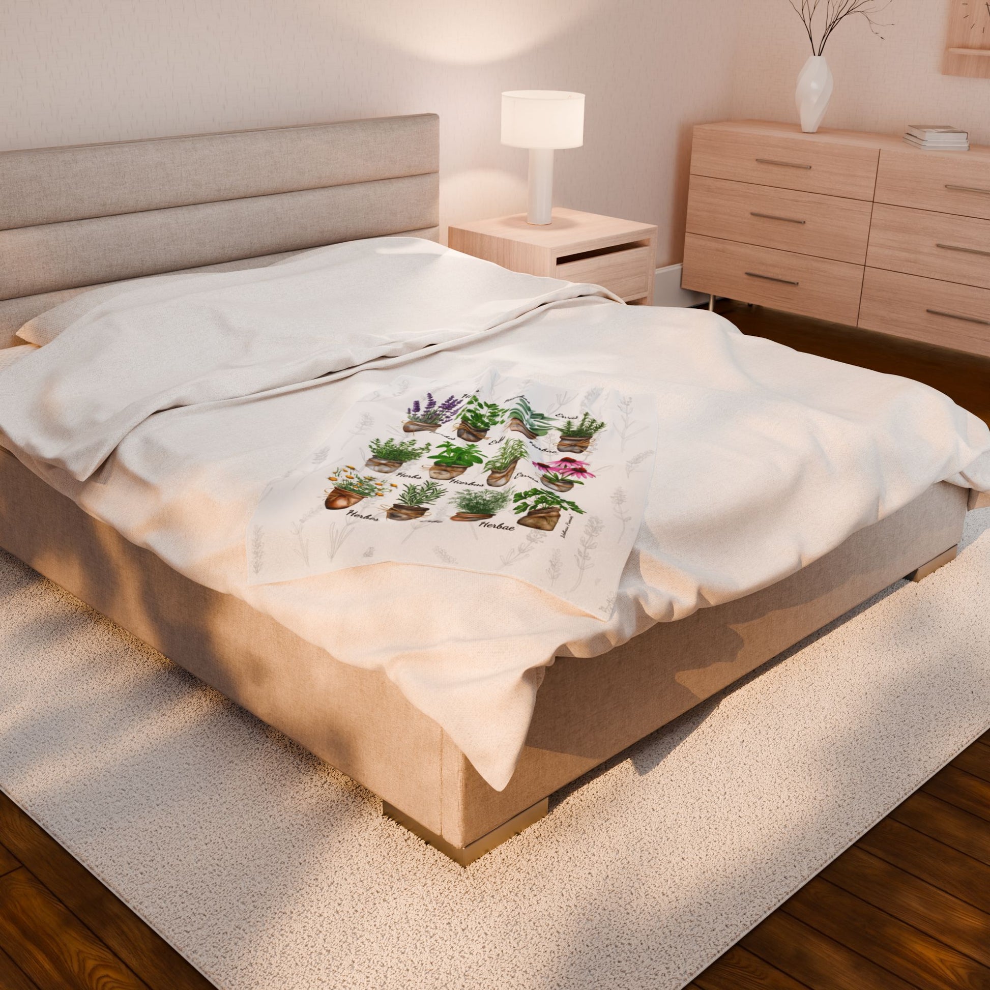 6 Languages Herbal Wellness Watercolor Velveteen Plush Blanket | Cozy Home Decor, Perfect Gift for Gardeners, Plant Lovers, Housewarming, Relaxing Evenings