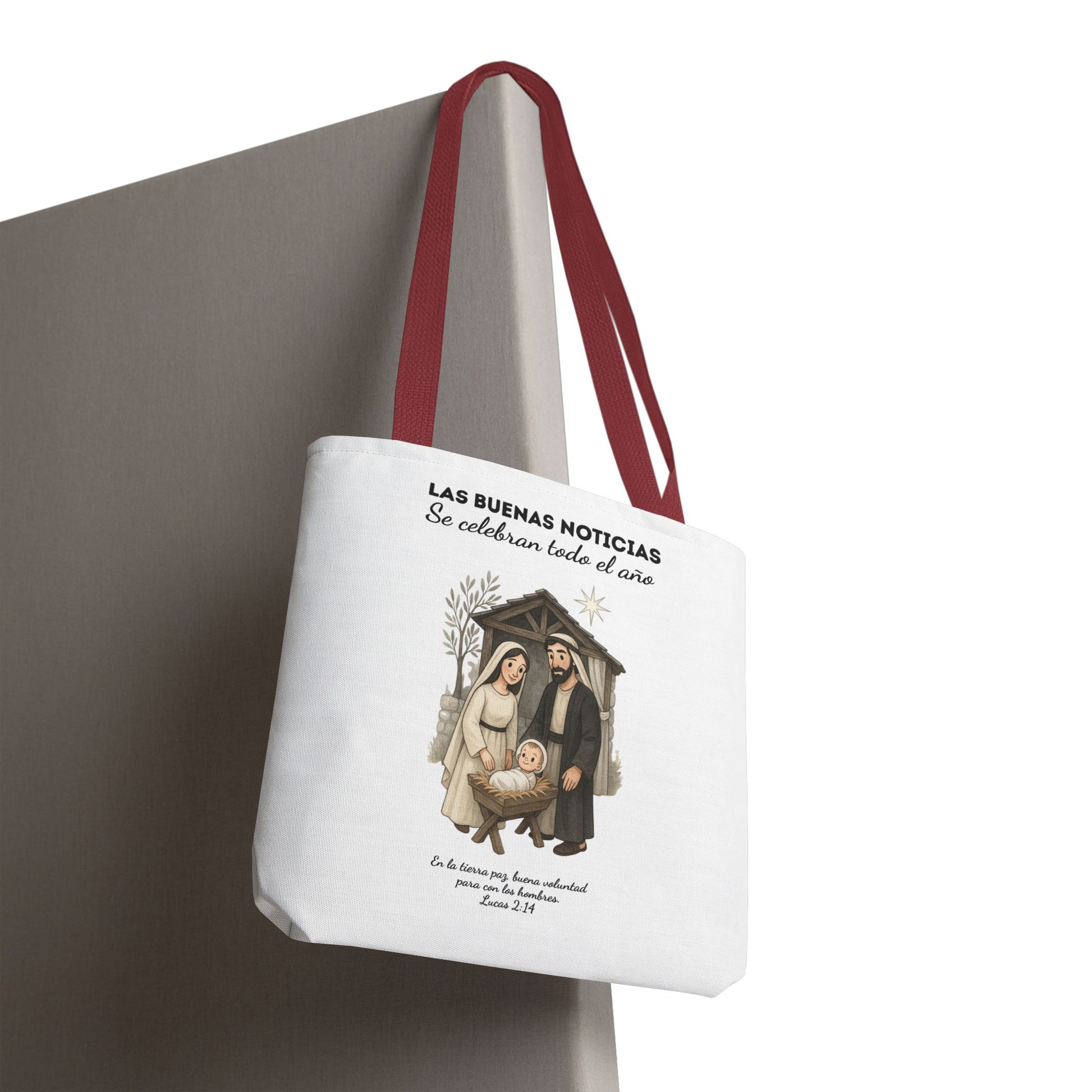 Nativity Tote Bag Year Round — (White Color) "Las Buenas Noticias" Spanish Nativity Tote