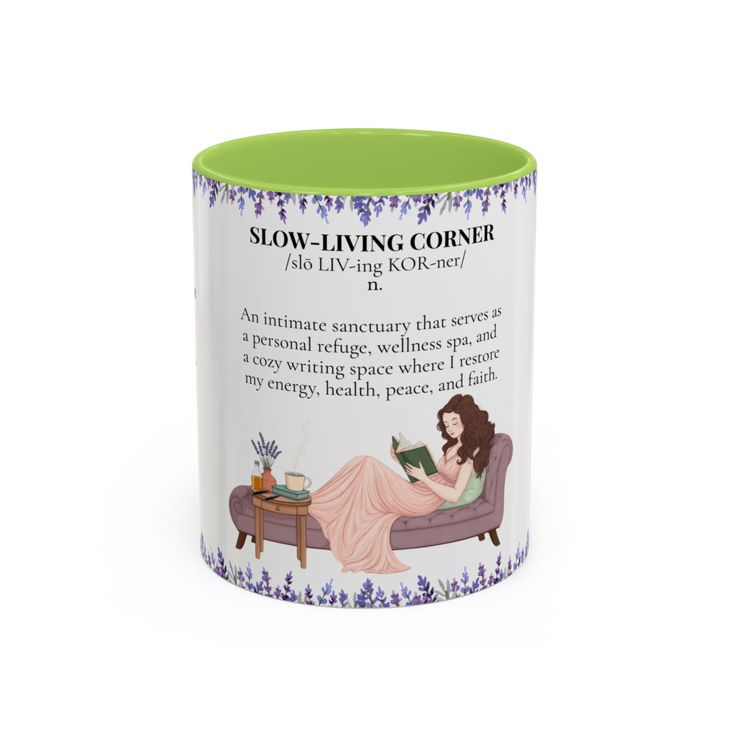 Slow-Living Corner Accent Coffee/Tea Mug — Inspirational Christian Relaxation Lavender (11/15oz)