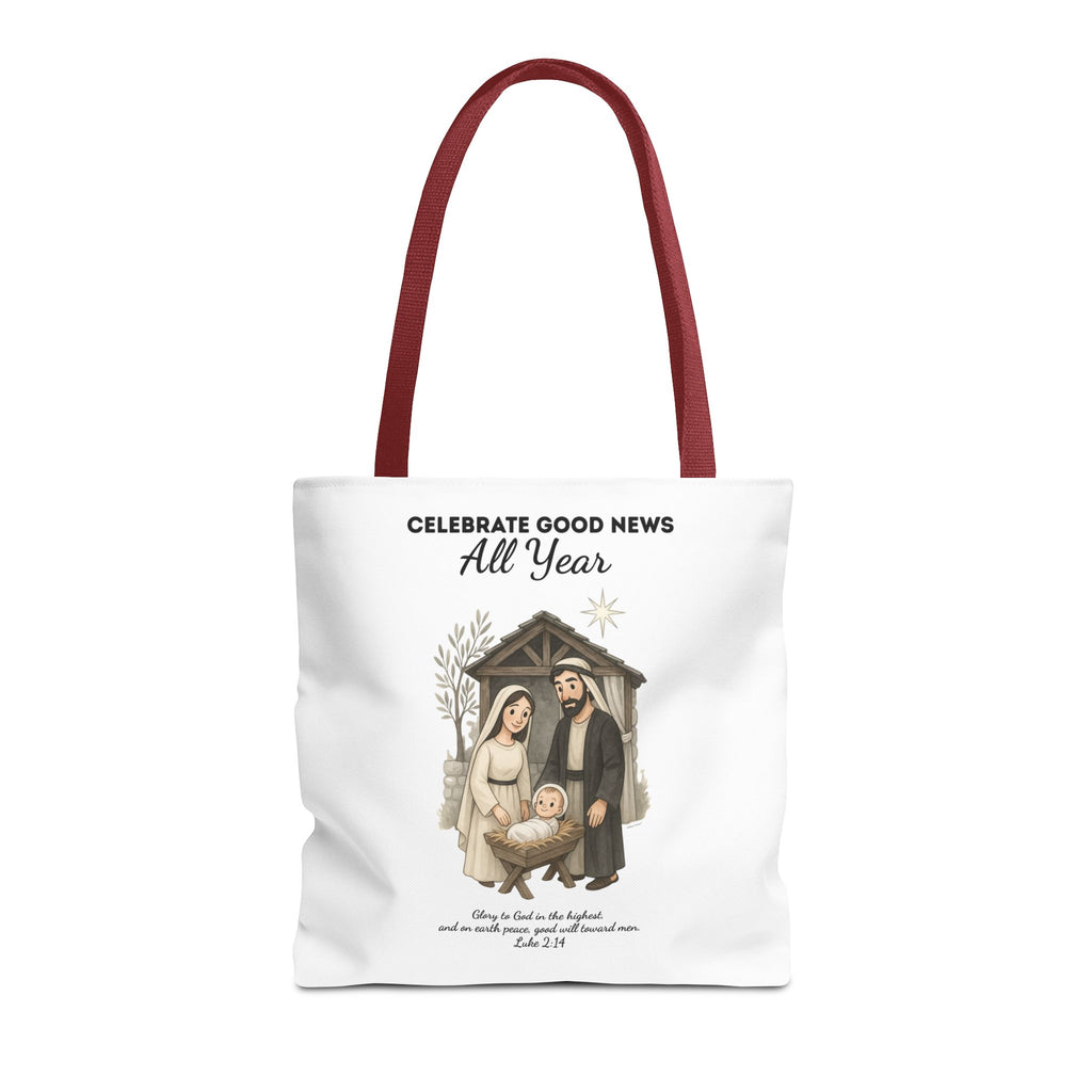 Nativity Tote Bag Year Round — (White Color) "Celebrate Good News All Year" Nativity Tote