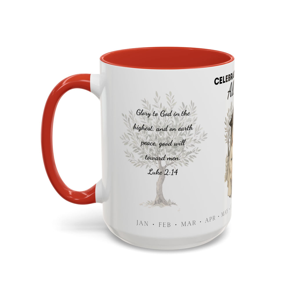 Nativity Coffee Mug Year-Round — "Celebrate Good News All Year" Christian Christmas Mug
