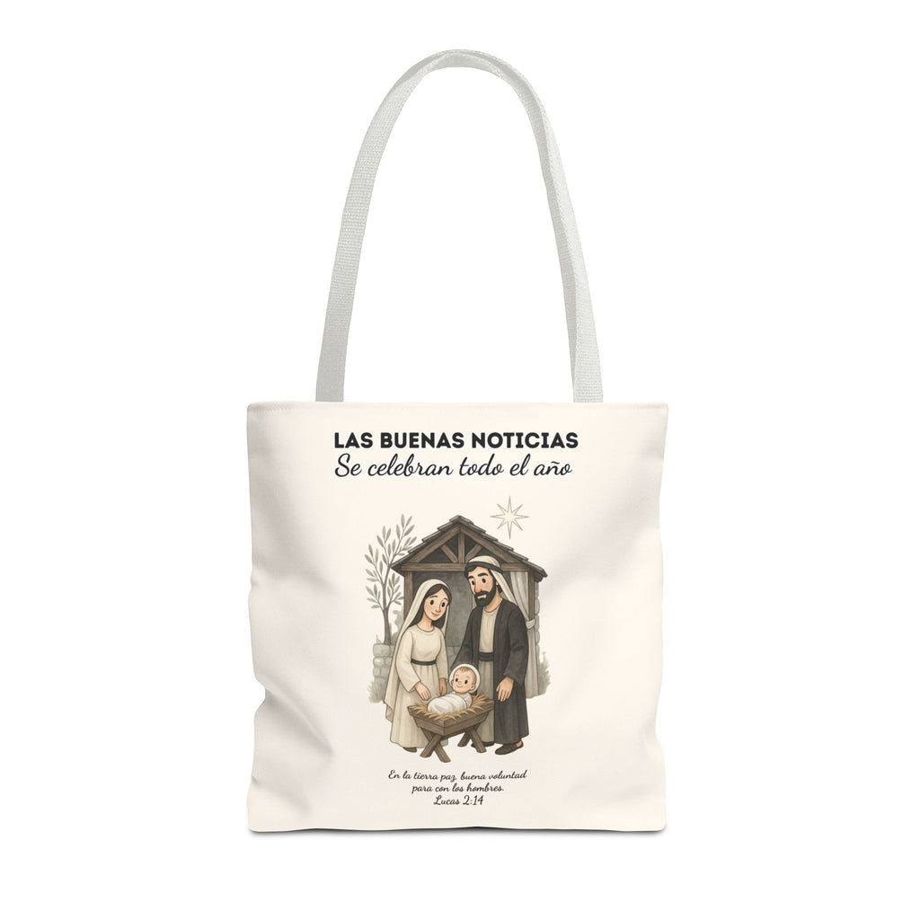 Nativity Tote Bag Year Round (Cream Color)  — "Las Buenas Noticias" Spanish Nativity Tote