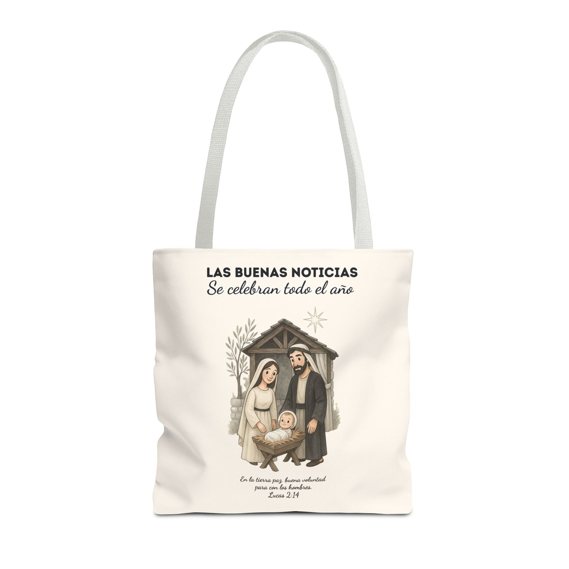 Nativity Tote Bag Year Round (Cream Color)  — "Las Buenas Noticias" Spanish Nativity Tote