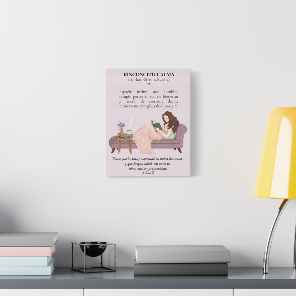 Slow- Living Canvas Wall Art — "Rinconcito Calma" Spanish Relaxation Faith Definition Print (Pink)