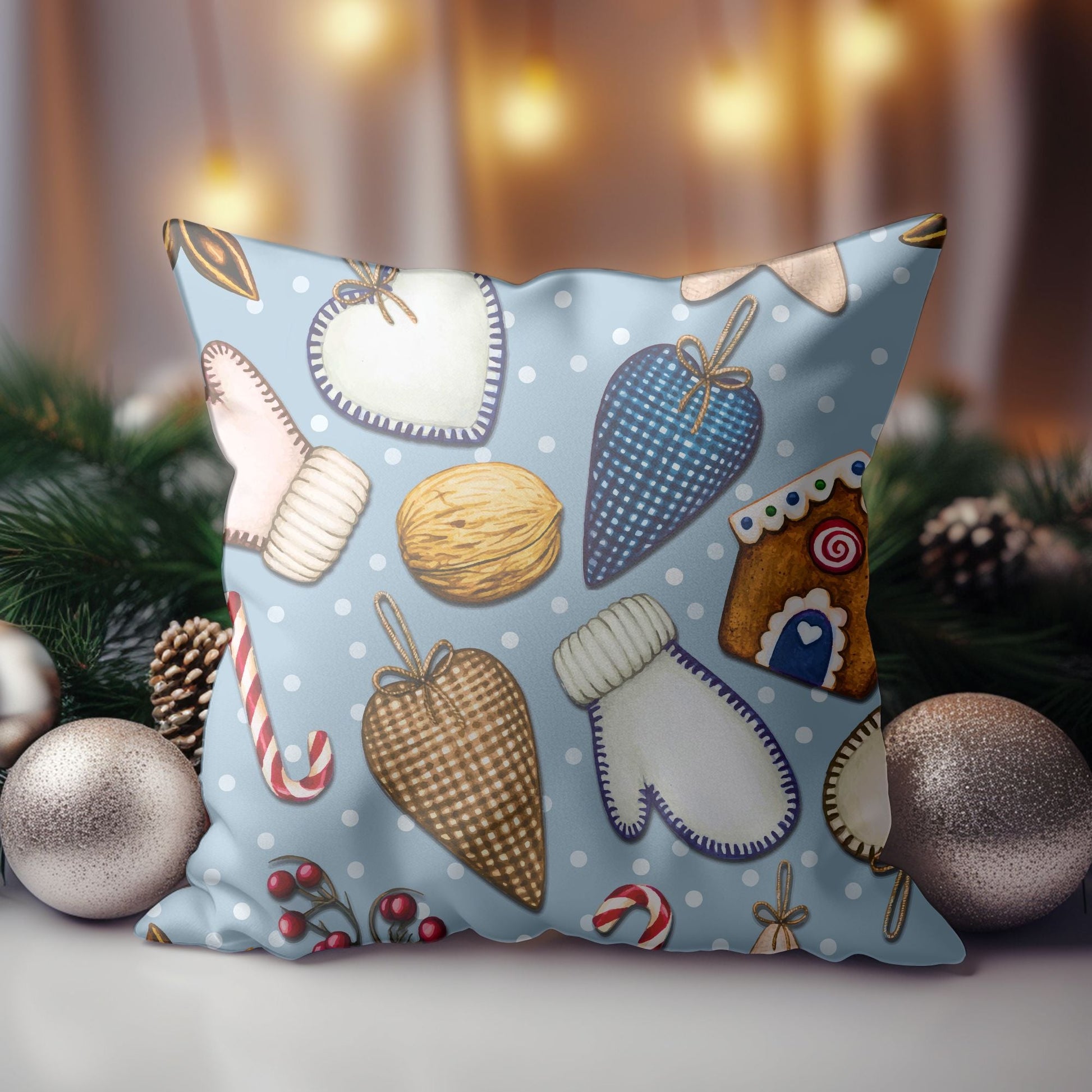 Christmas Ornament Pattern Throw Pillow for Holiday Decor | Homeezone