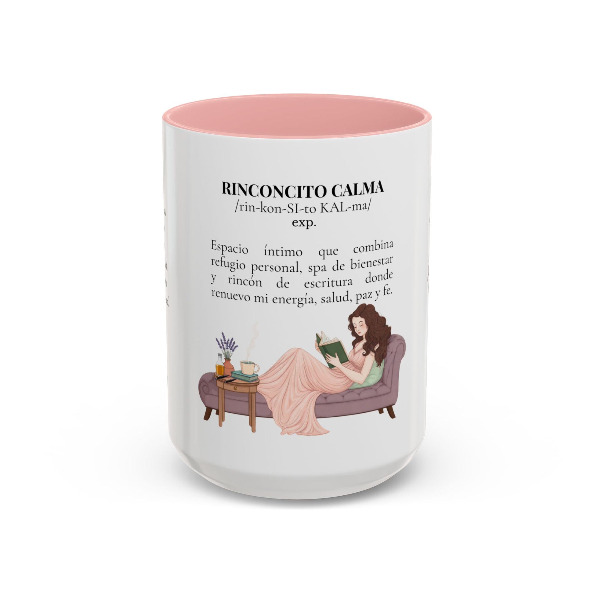 Slow-Living Calm Reading Corner Accent Coffee Mug — "Rinconcito Calma" Herbal Christian Gift (11/15oz)