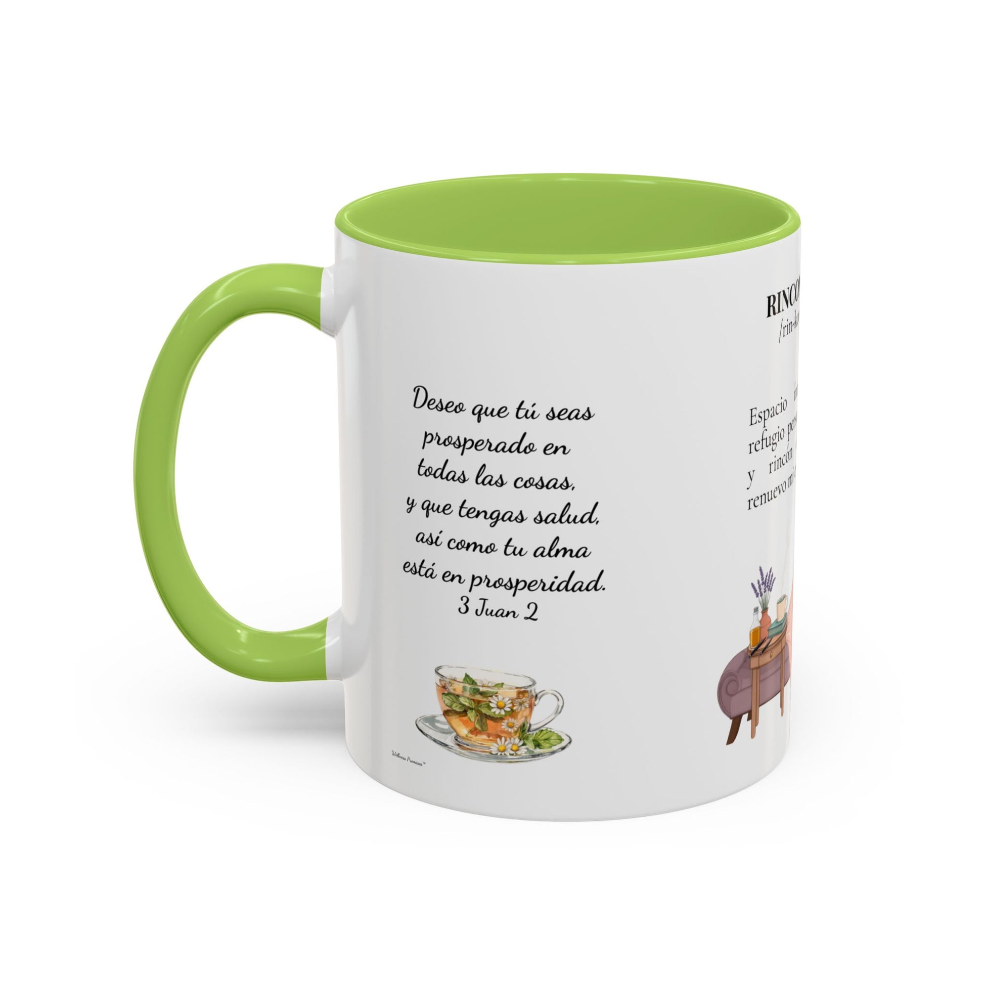 Slow-Living Calm Reading Corner Accent Coffee Mug — "Rinconcito Calma" Herbal Christian Gift (11/15oz)