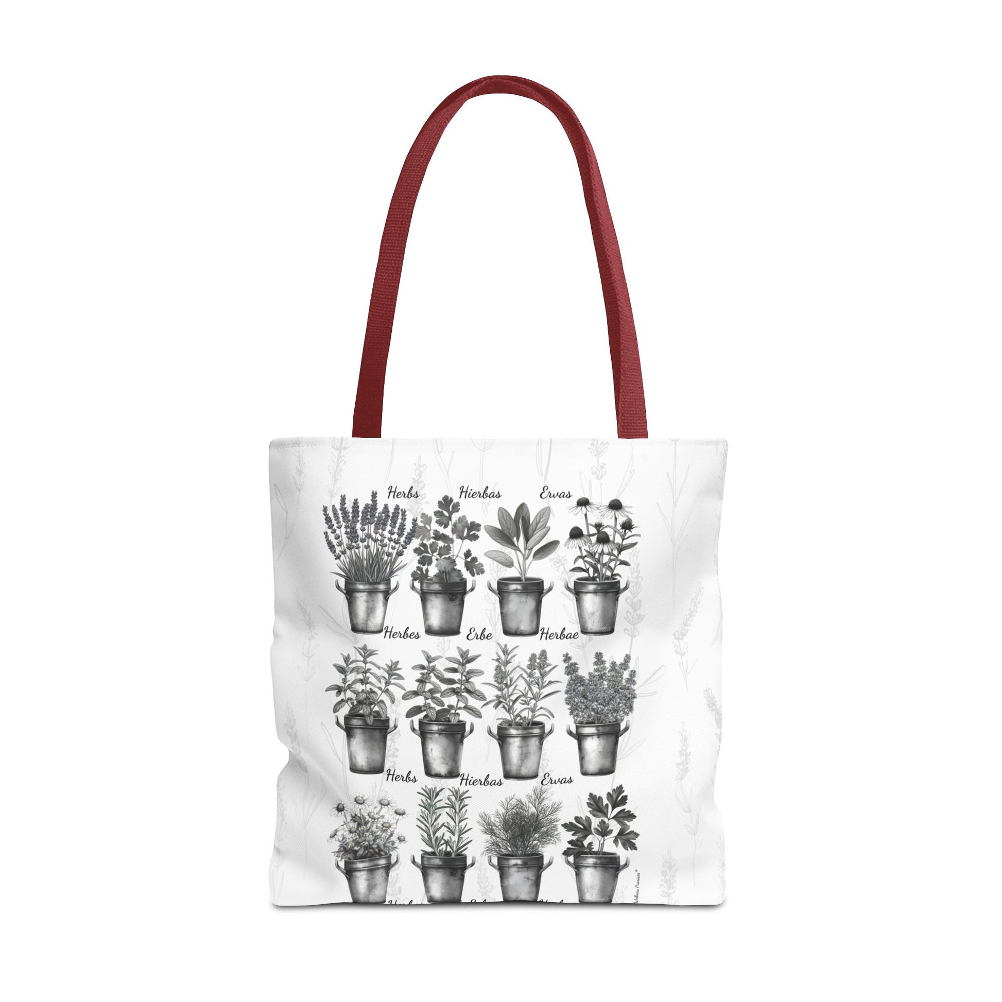 6 Language Black & White Herbal Garden Tote Bag | Botanical Shopping Tote | Eco-Friendly Grocery Bag, Plant Lover Gift, Garden Decor, Mothers Day