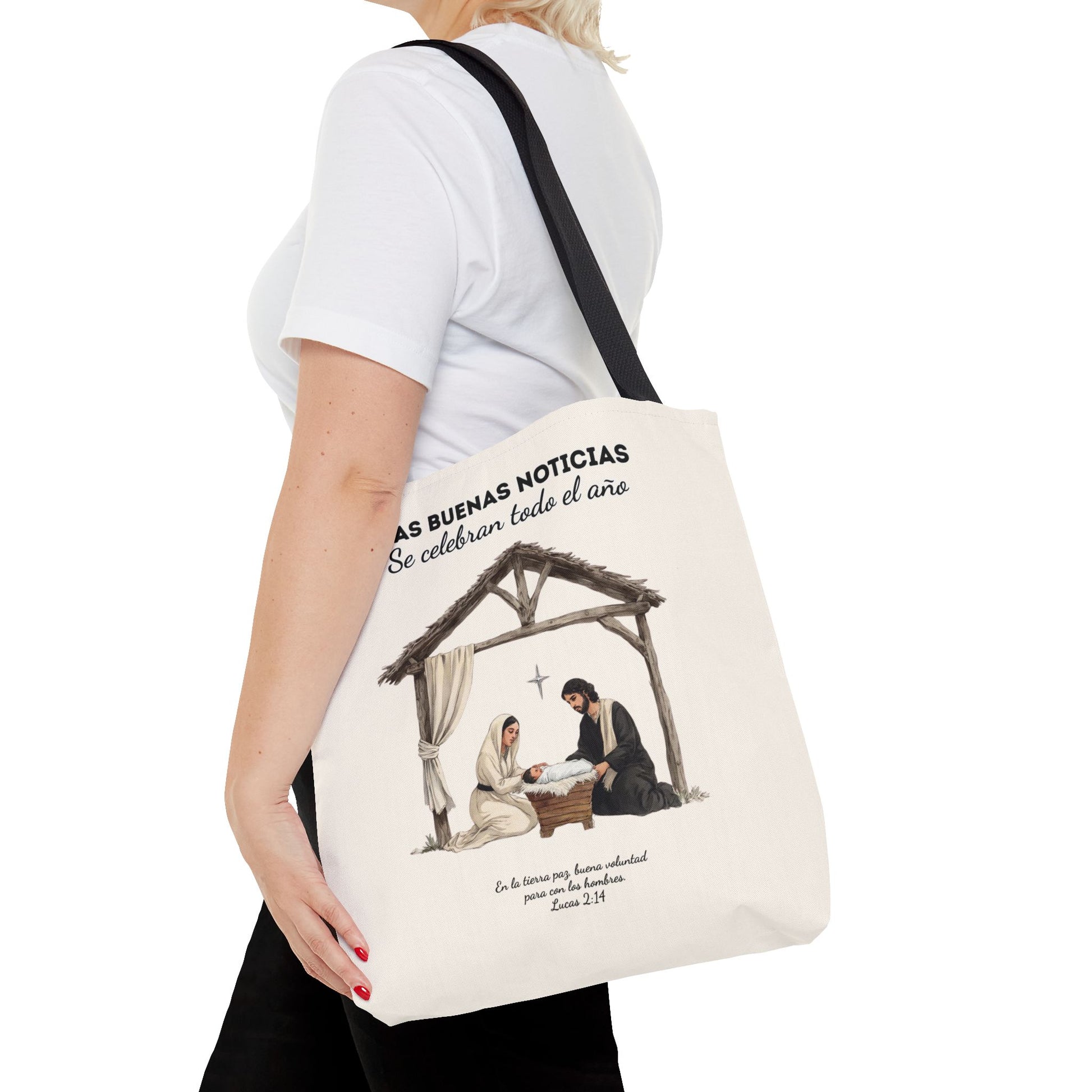 Nativity Tote Bag Year Round (Cream Color)  — "Las Buenas Noticias" Spanish Nativity Tote