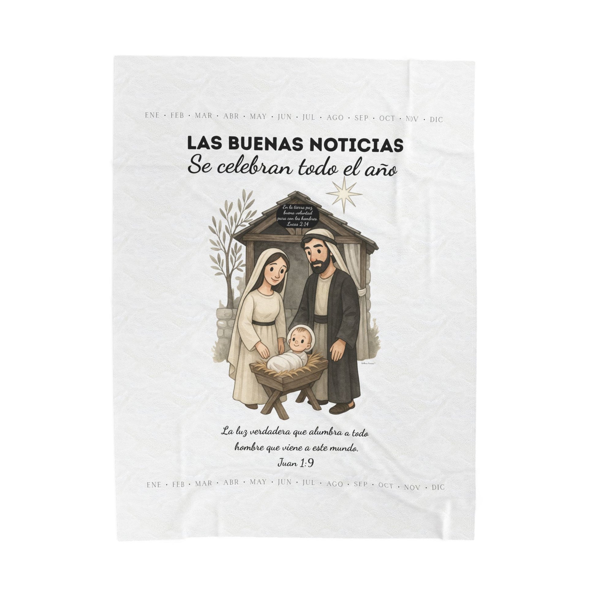Nativity Year Round Velveteen Blanket - (White Color)  "Las Buenas Noticias" Spanish Nativity Throw