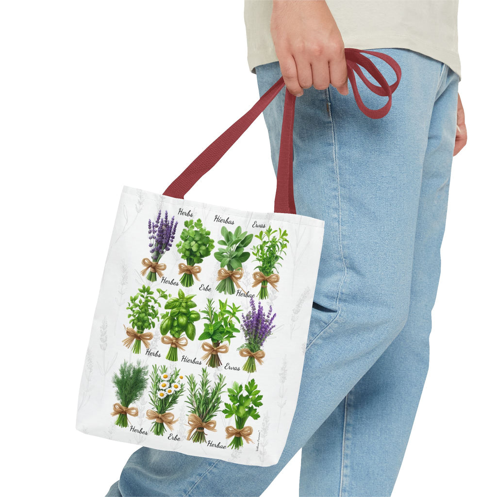 6 Language Herbal Garden Tote Bag | Botanical Shopping Tote | Eco-Friendly Grocery Bag, Plant Lover Gift, Garden Decor, Mothers Day