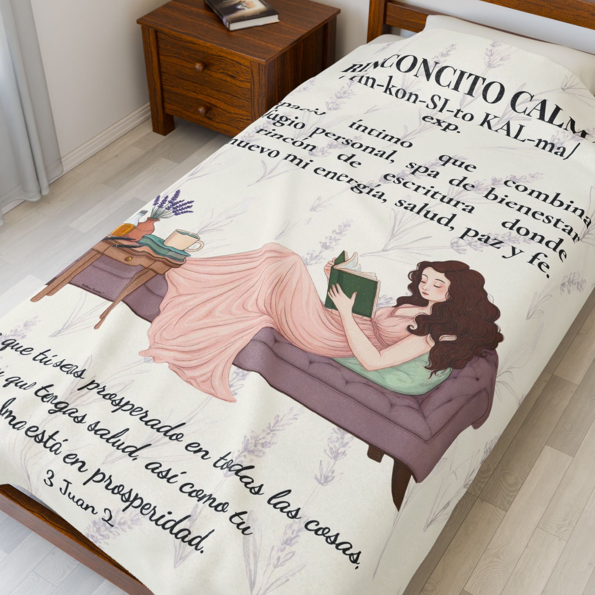 "Rinconcito Calma" Slow-Living Velveteen Plush Blanket — Cozy Reading Nook Throw (Beige)