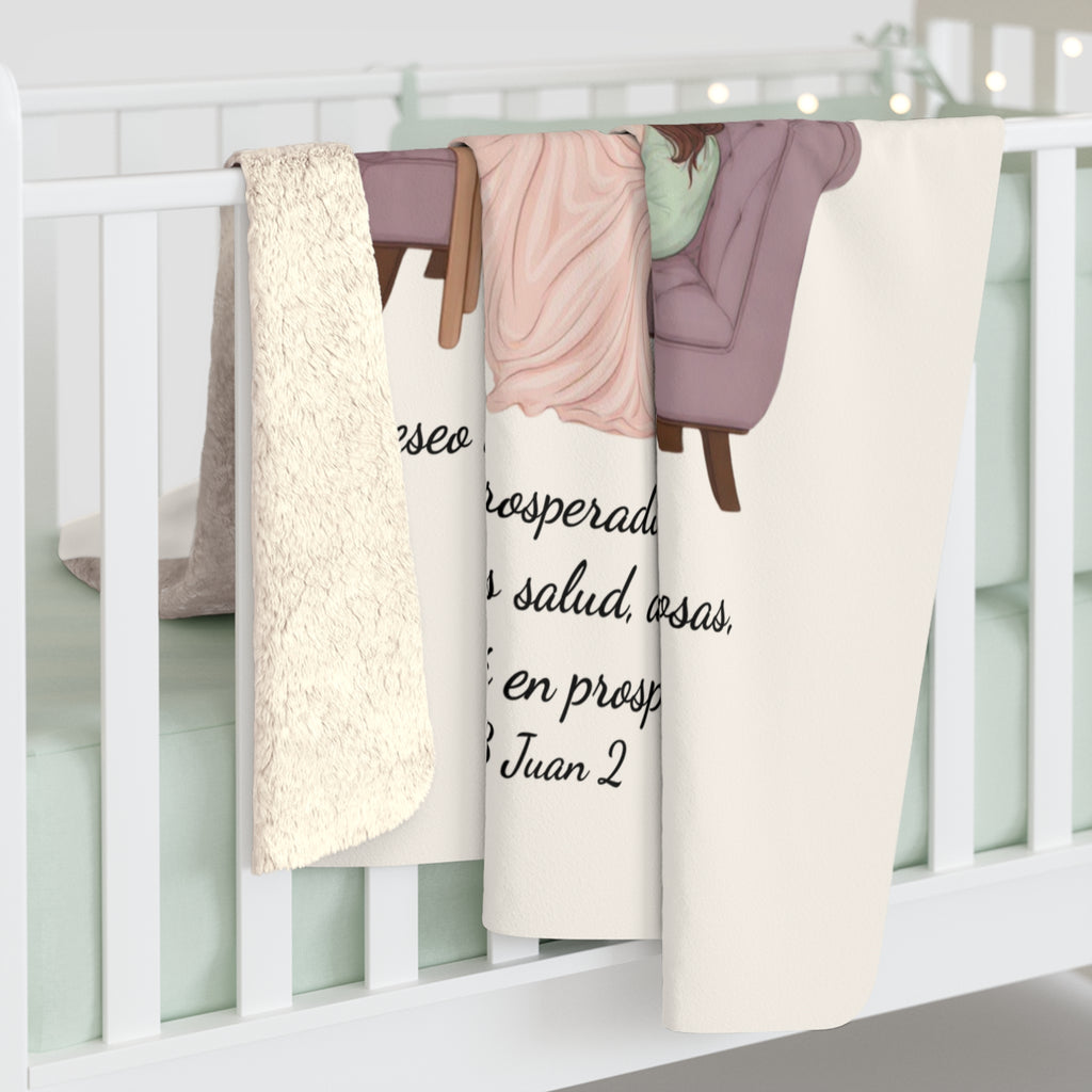 Sherpa Blanket - "Rinconcito Calma"  Cozy Spanish Bible Self-Care Throw with Reading Girl Design