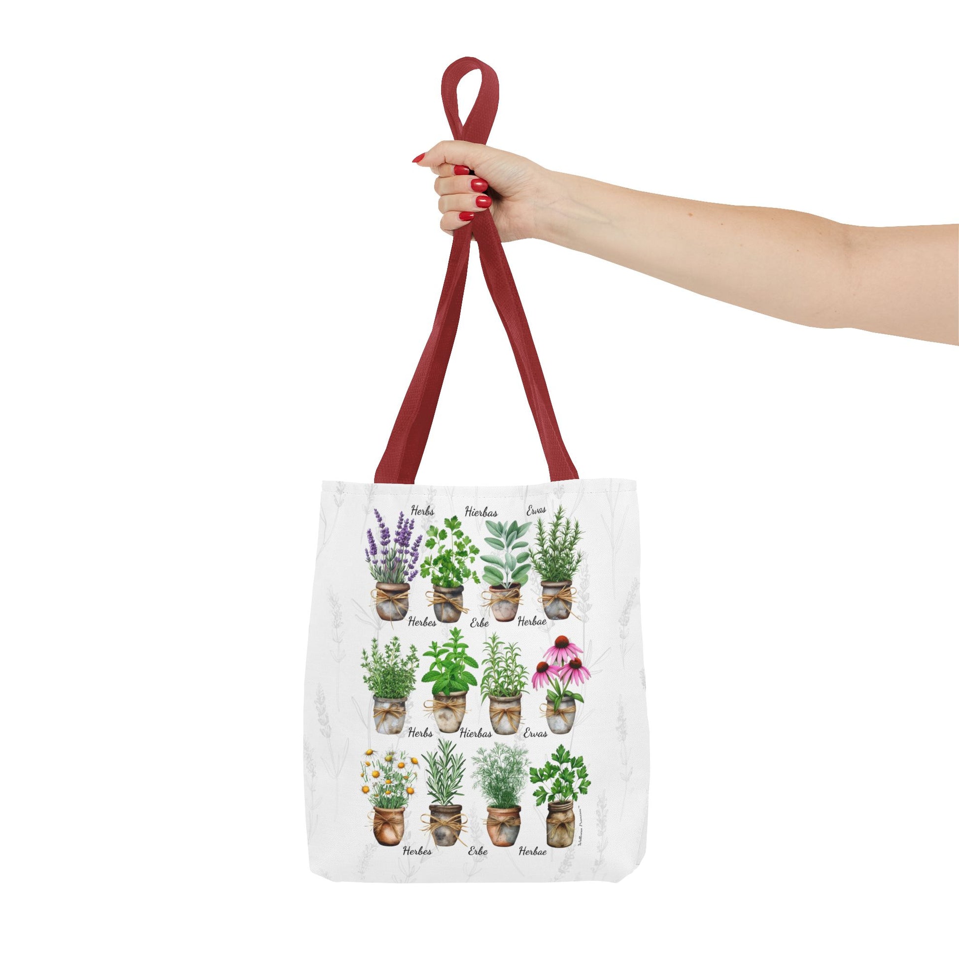 6 Language Watercolor Herbal Garden Tote Bag | Botanical Shopping Tote | Eco-Friendly Grocery Bag, Plant Lover Gift, Garden Decor, Mothers Day