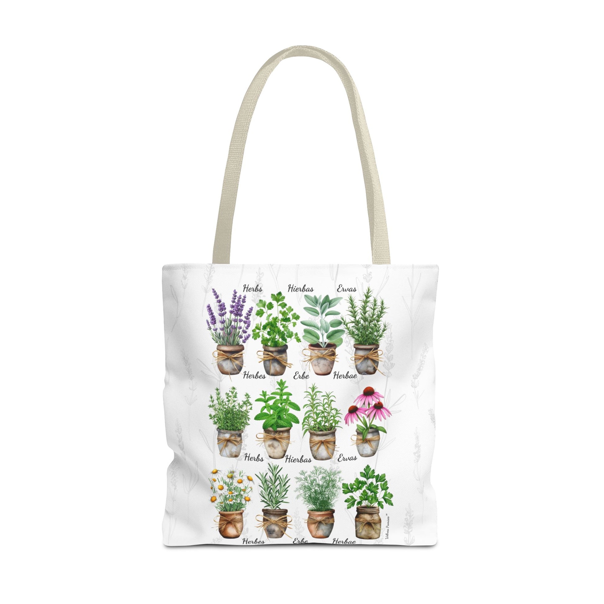 6 Language Watercolor Herbal Garden Tote Bag | Botanical Shopping Tote | Eco-Friendly Grocery Bag, Plant Lover Gift, Garden Decor, Mothers Day