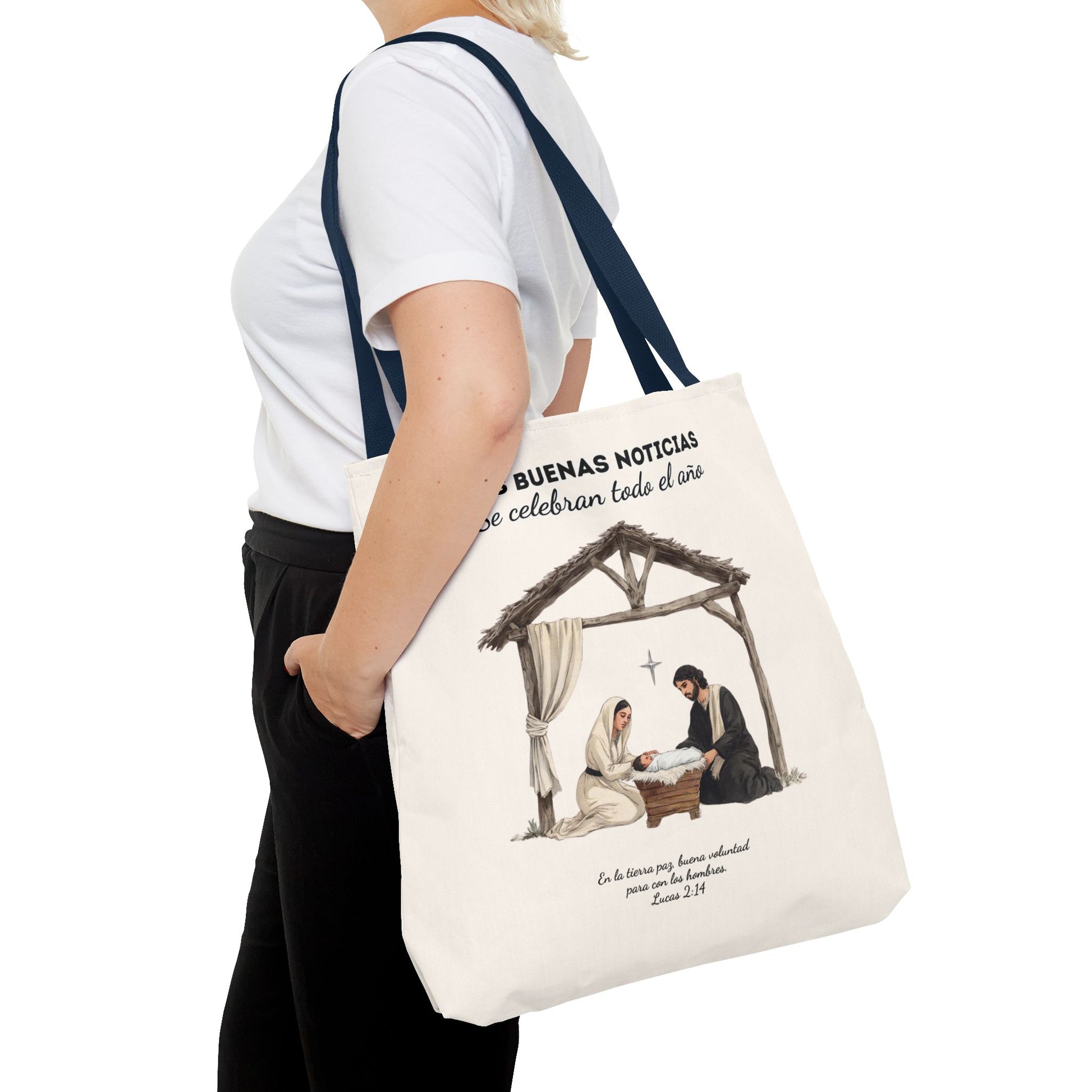 Nativity Tote Bag Year Round (Cream Color)  — "Las Buenas Noticias" Spanish Nativity Tote