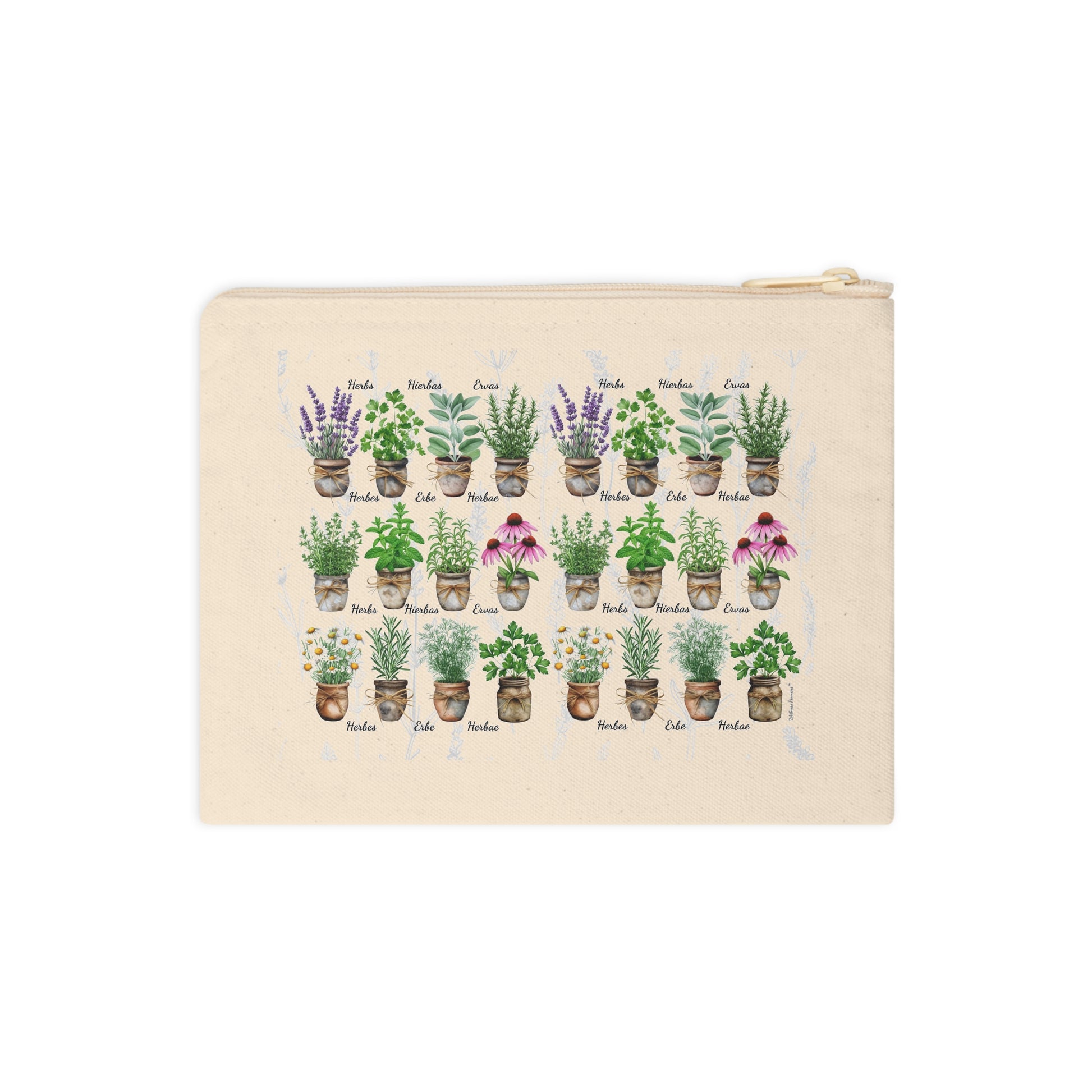 Herbal Watercolor Zipper Pouch for Plant Lovers | Cute Storage Bag for Gardening Tools, Makeup, Travel, Gifts, Eco-Friendly