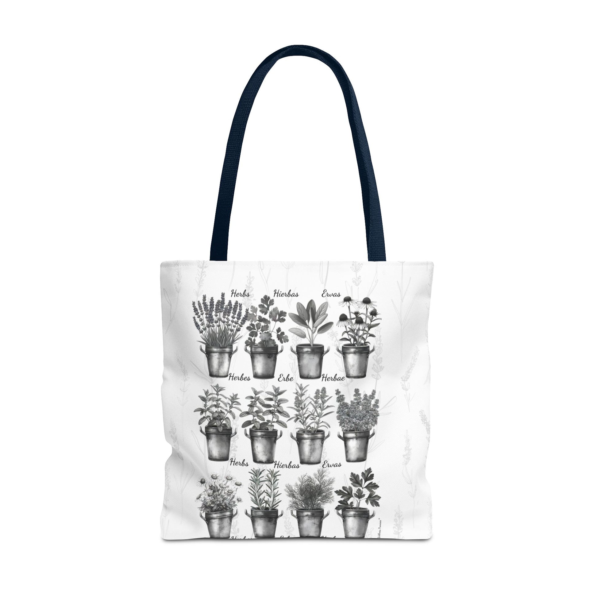 6 Language Black & White Herbal Garden Tote Bag | Botanical Shopping Tote | Eco-Friendly Grocery Bag, Plant Lover Gift, Garden Decor, Mothers Day