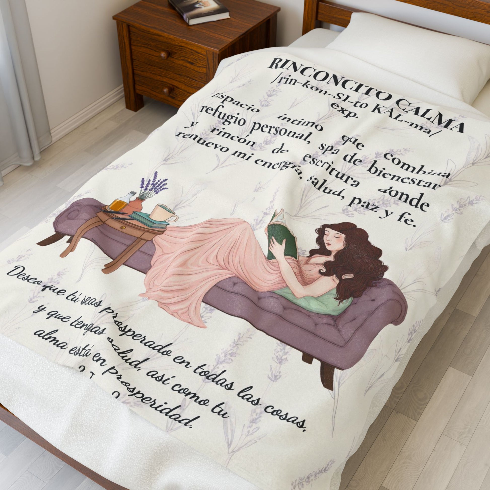 "Rinconcito Calma" Slow-Living Velveteen Plush Blanket — Cozy Reading Nook Throw (Beige)