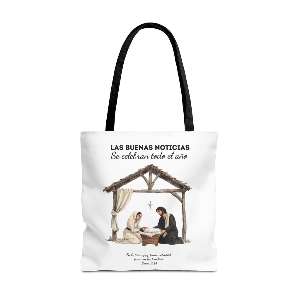 Nativity Tote Bag Year Round — (White Color) "Las Buenas Noticias" Spanish Nativity Tote