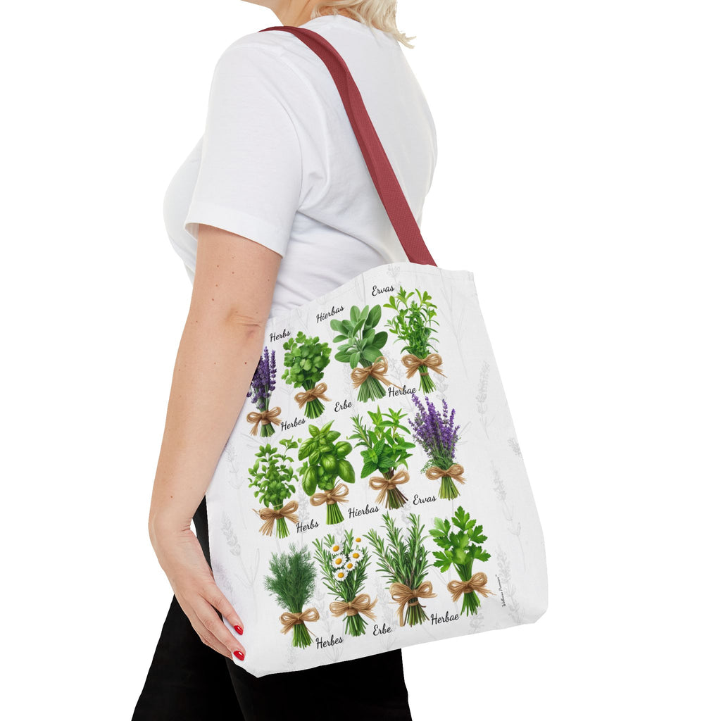 6 Language Herbal Garden Tote Bag | Botanical Shopping Tote | Eco-Friendly Grocery Bag, Plant Lover Gift, Garden Decor, Mothers Day