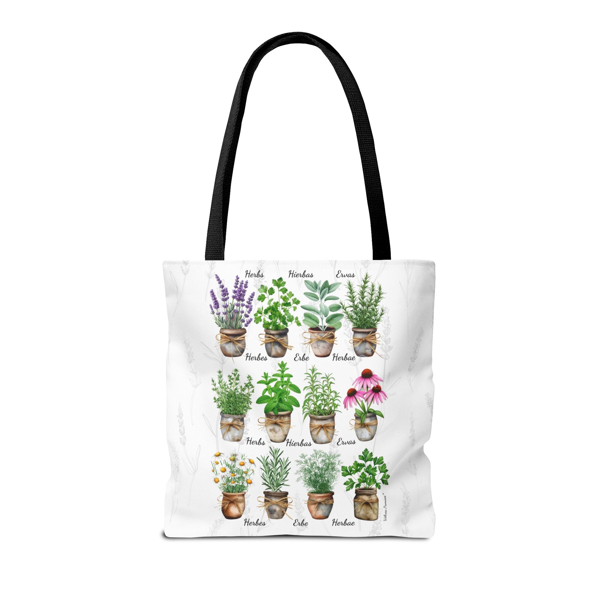 6 Language Watercolor Herbal Garden Tote Bag | Botanical Shopping Tote | Eco-Friendly Grocery Bag, Plant Lover Gift, Garden Decor, Mothers Day