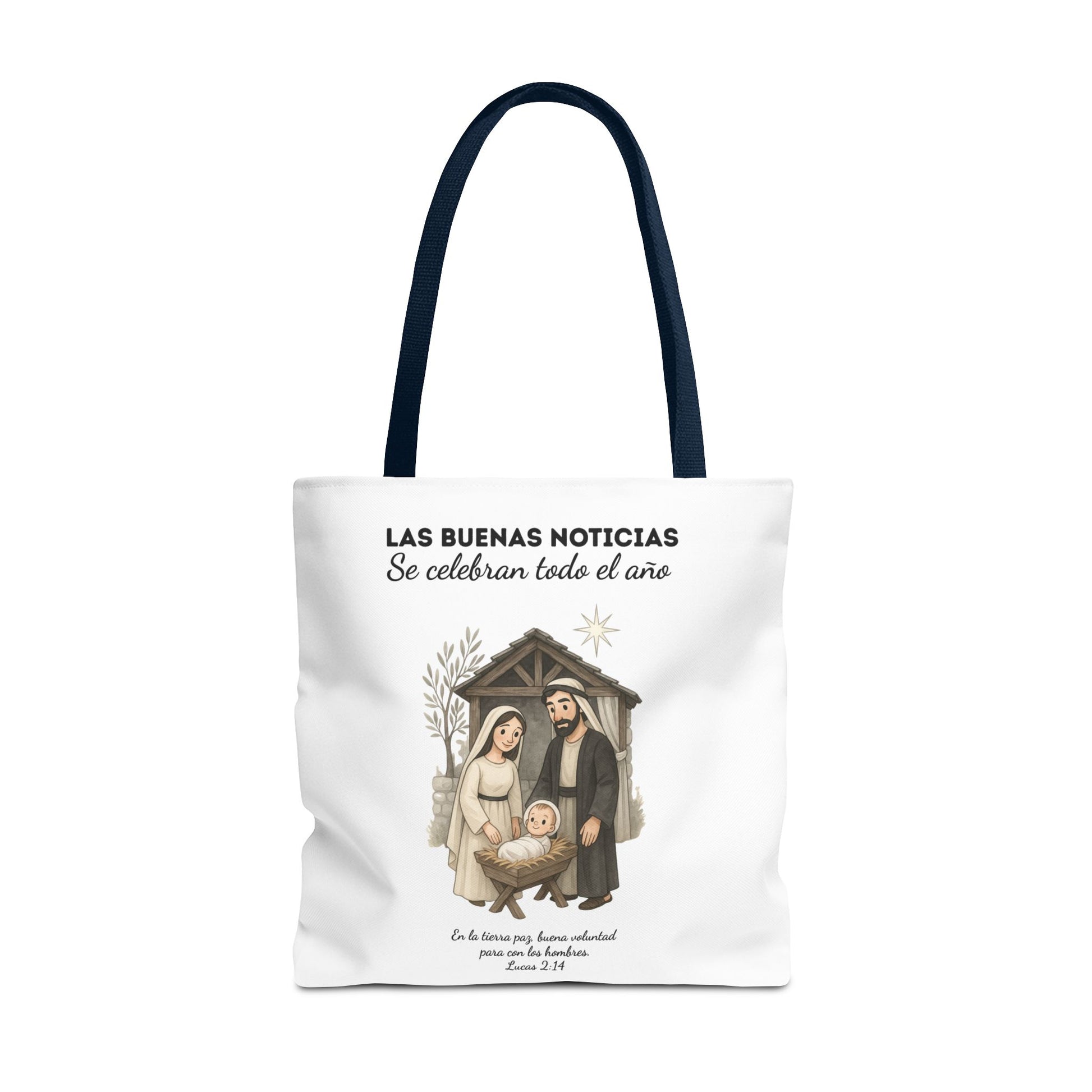 Nativity Tote Bag Year Round — (White Color) "Las Buenas Noticias" Spanish Nativity Tote
