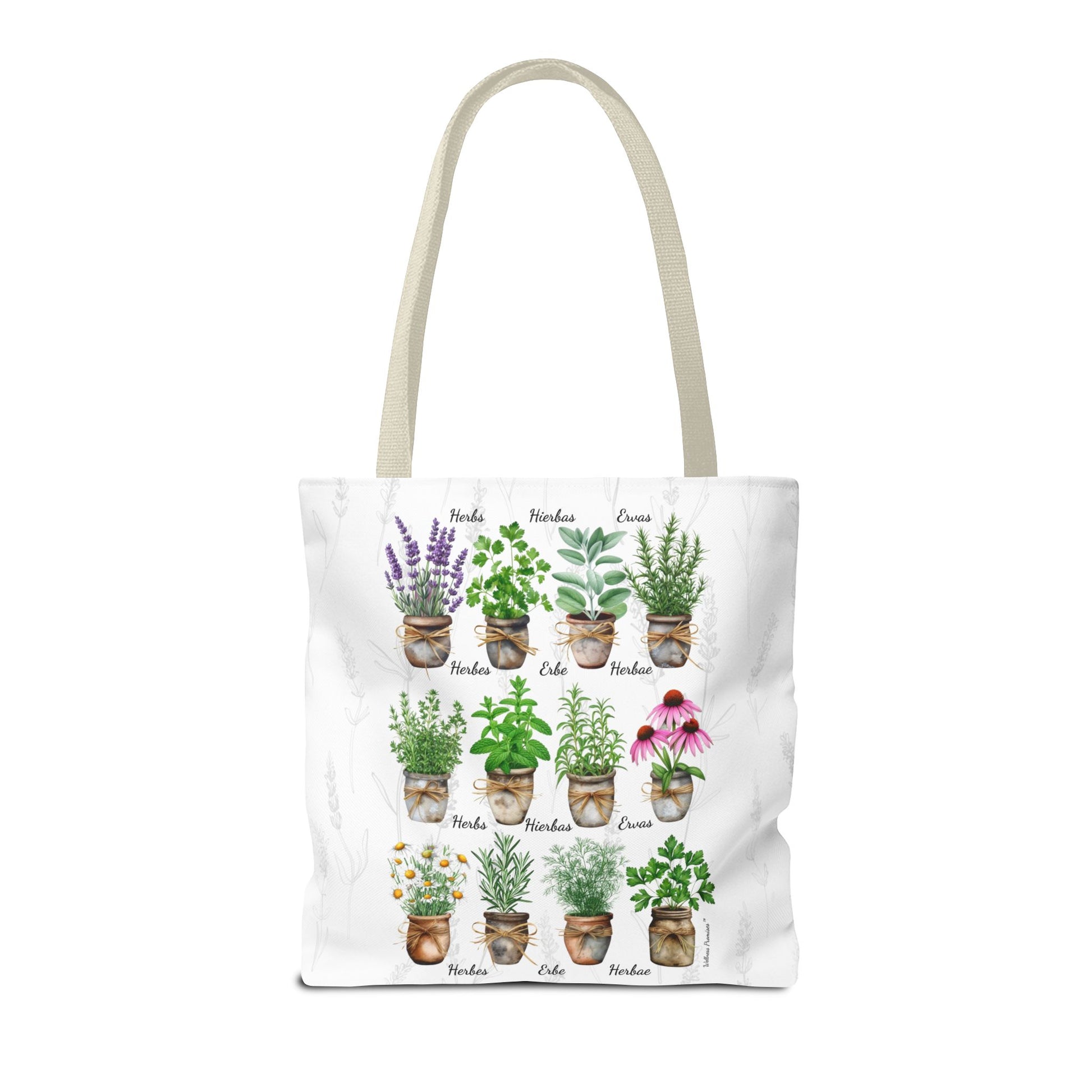 6 Language Watercolor Herbal Garden Tote Bag | Botanical Shopping Tote | Eco-Friendly Grocery Bag, Plant Lover Gift, Garden Decor, Mothers Day