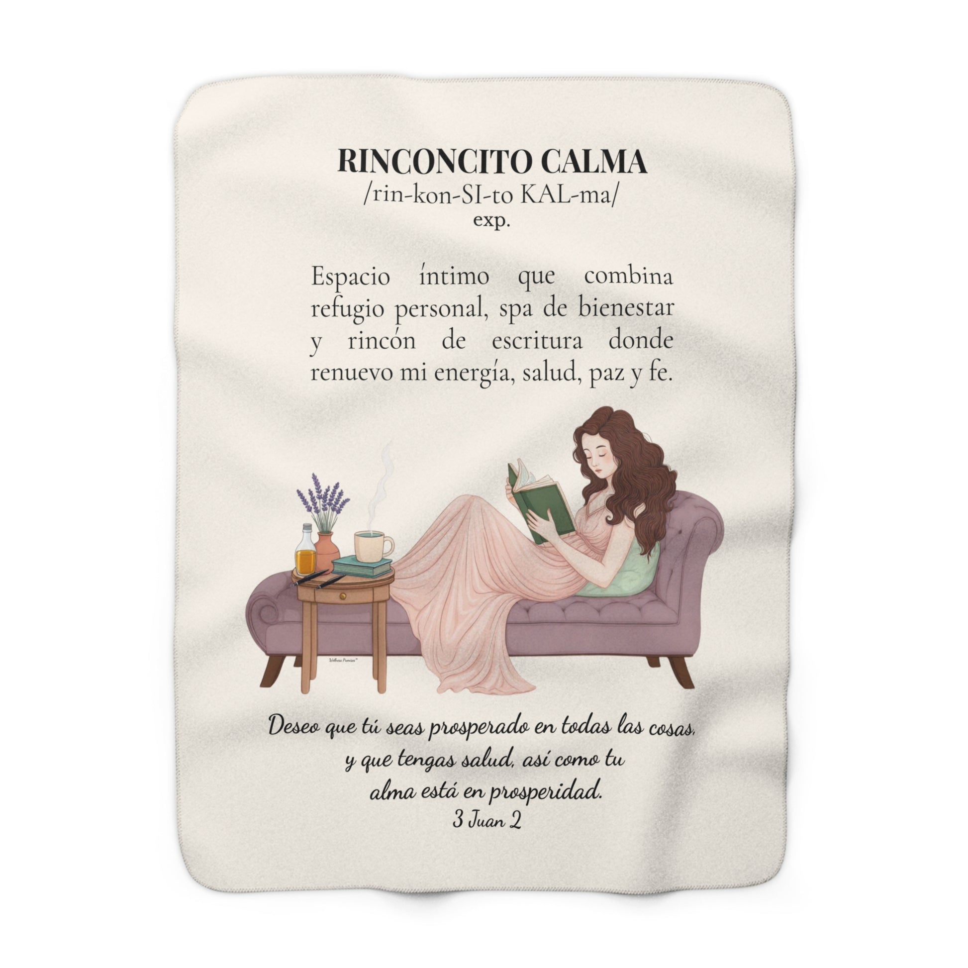 Sherpa Blanket - "Rinconcito Calma"  Cozy Spanish Bible Self-Care Throw with Reading Girl Design