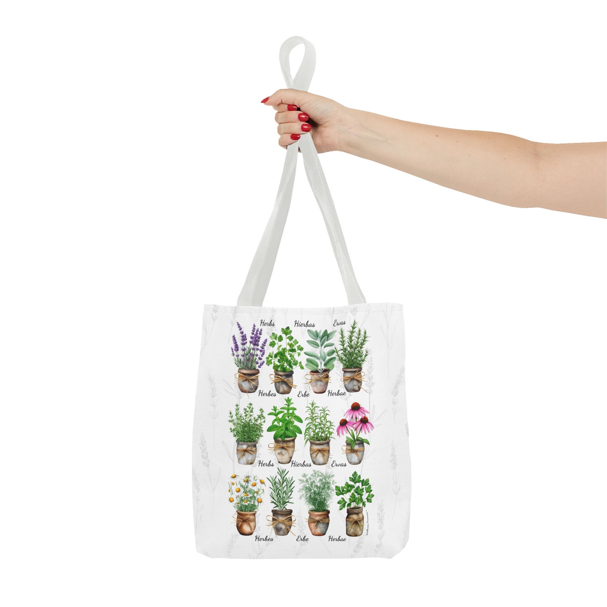 6 Language Watercolor Herbal Garden Tote Bag | Botanical Shopping Tote | Eco-Friendly Grocery Bag, Plant Lover Gift, Garden Decor, Mothers Day